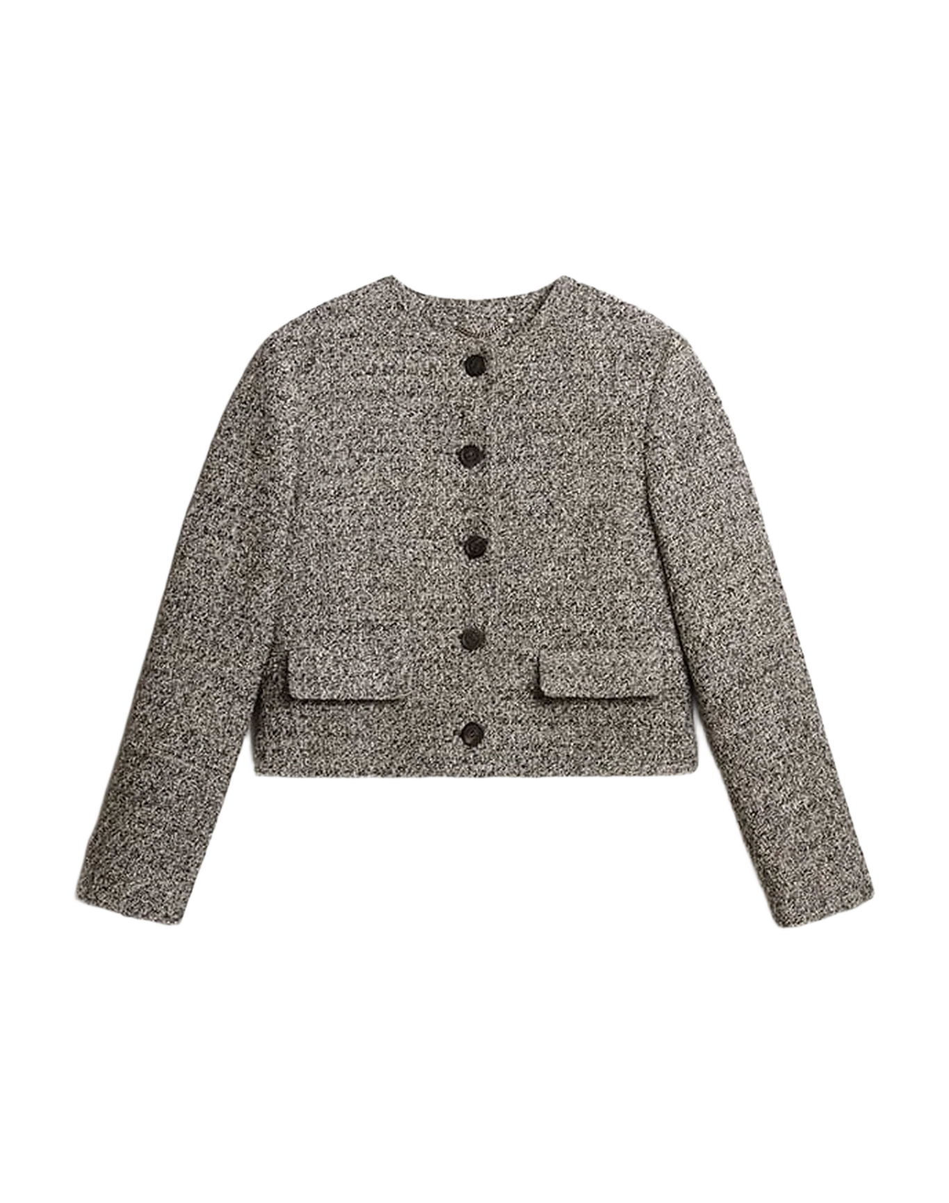 Women | Boxy Cropped Jacket Gray Bouclé Fabric | Black x Vintage White - Image 3