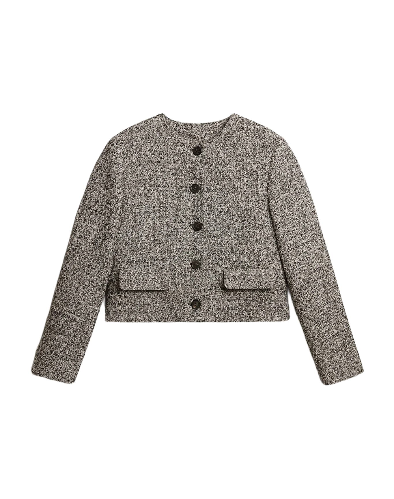 Women | Boxy Cropped Jacket Gray Bouclé Fabric | Black x Vintage White - Image 5