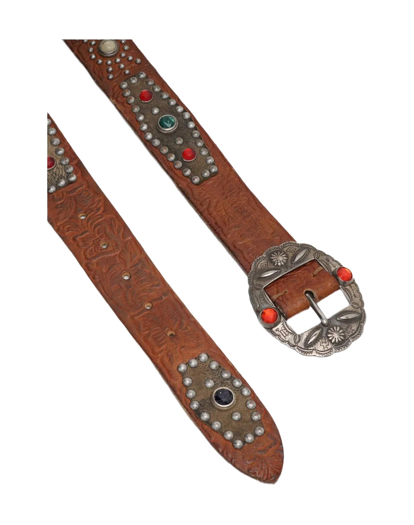 Women | Brown Leather Belt with Studs | Cuoio