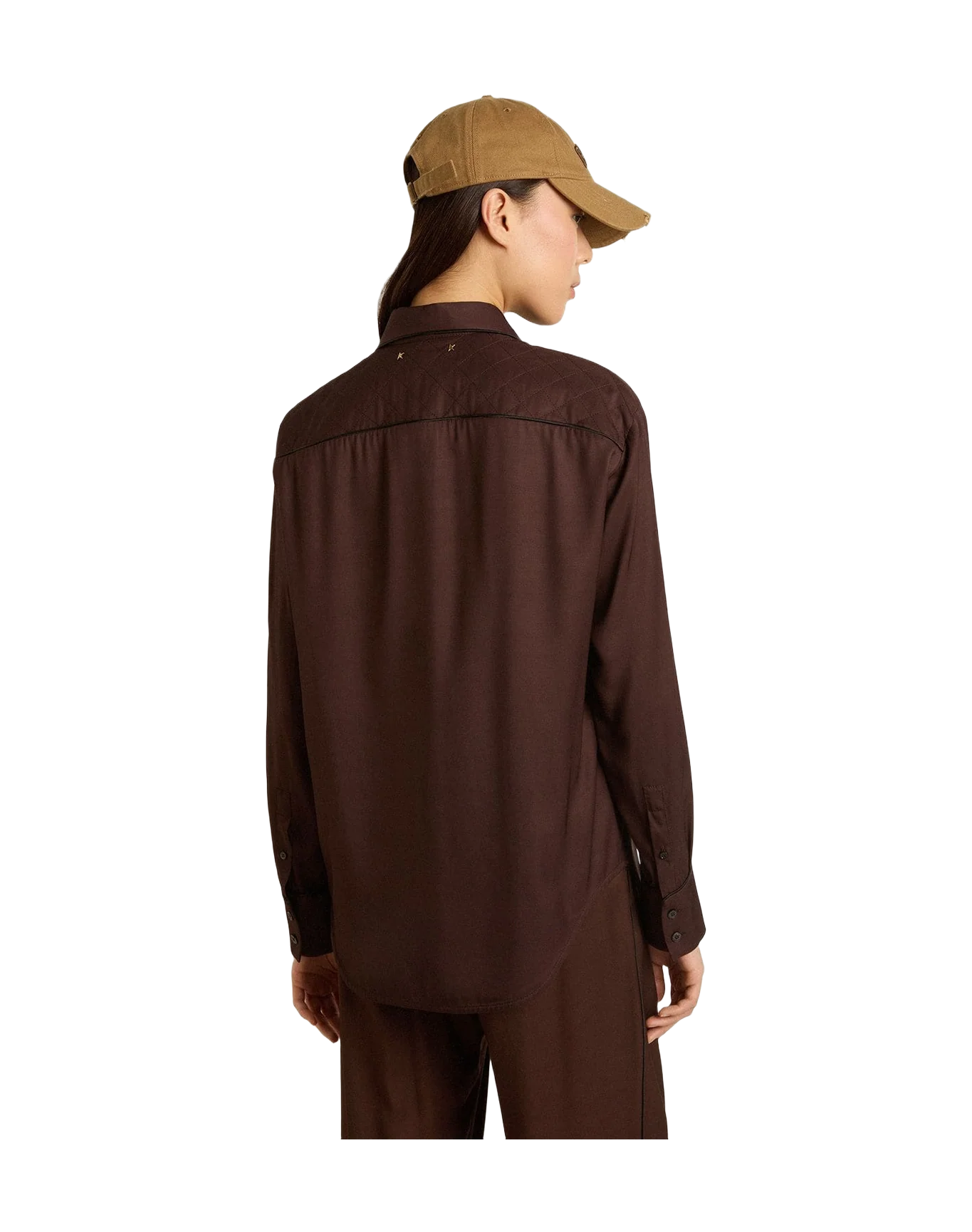 Women | Brown Shirt with Quilted Details | Coffee Bean - Image 4