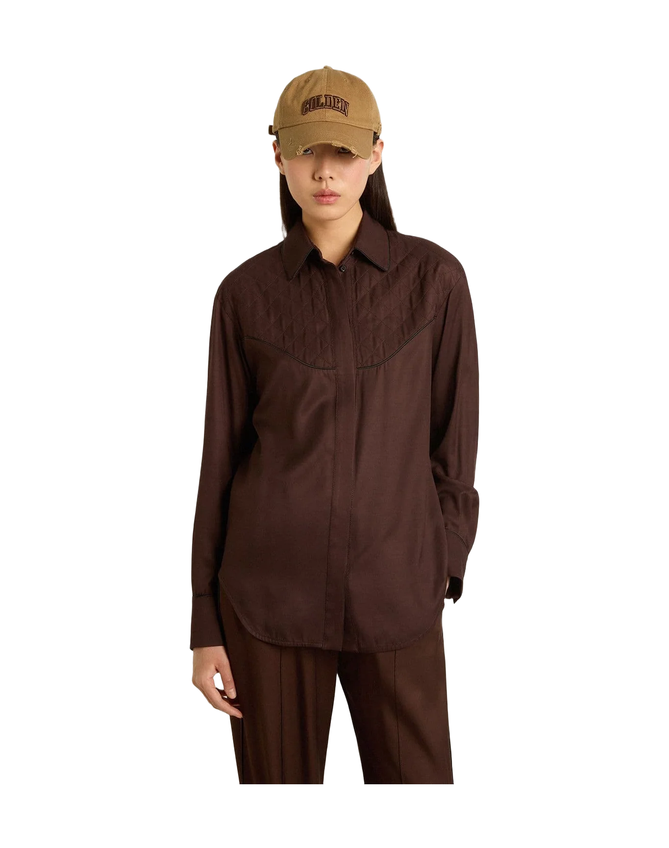 Women | Brown Shirt with Quilted Details | Coffee Bean - Image 9