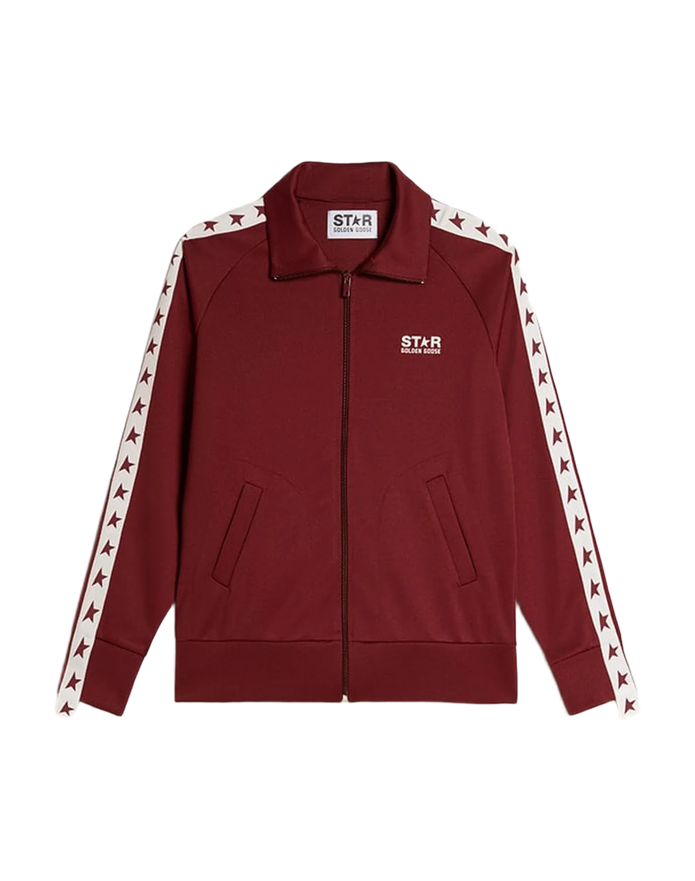 Women | Burgundy Zipped Sweatshirt with White Strip & Contrasting Stars | Windsor Wine x White - Image 10