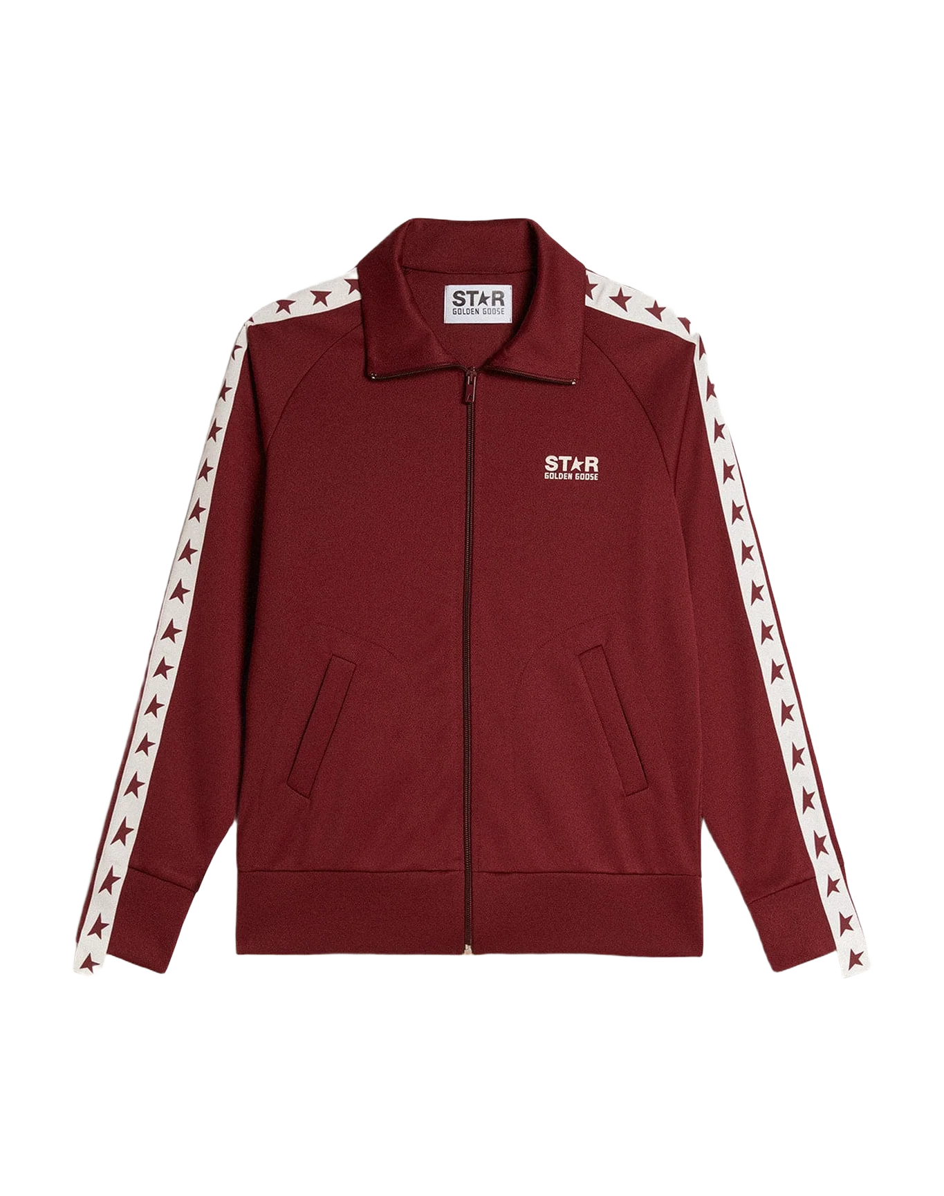 Women | Burgundy Zipped Sweatshirt with White Strip & Contrasting Stars | Windsor Wine x White - Image 11