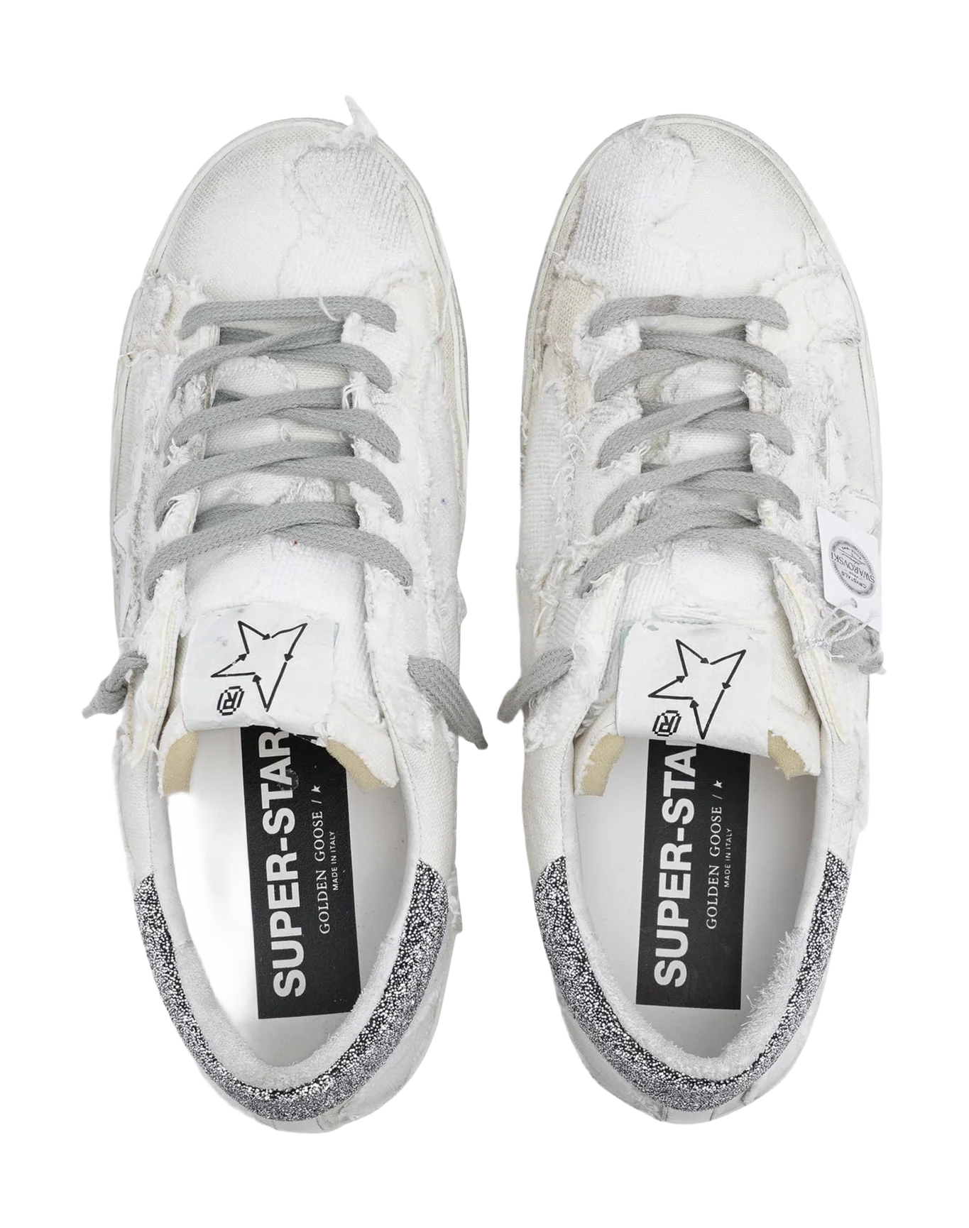 Women | Canvas Super-Star with Swarovski Crystal Heel Tab | Milk White Beige x Black Silver