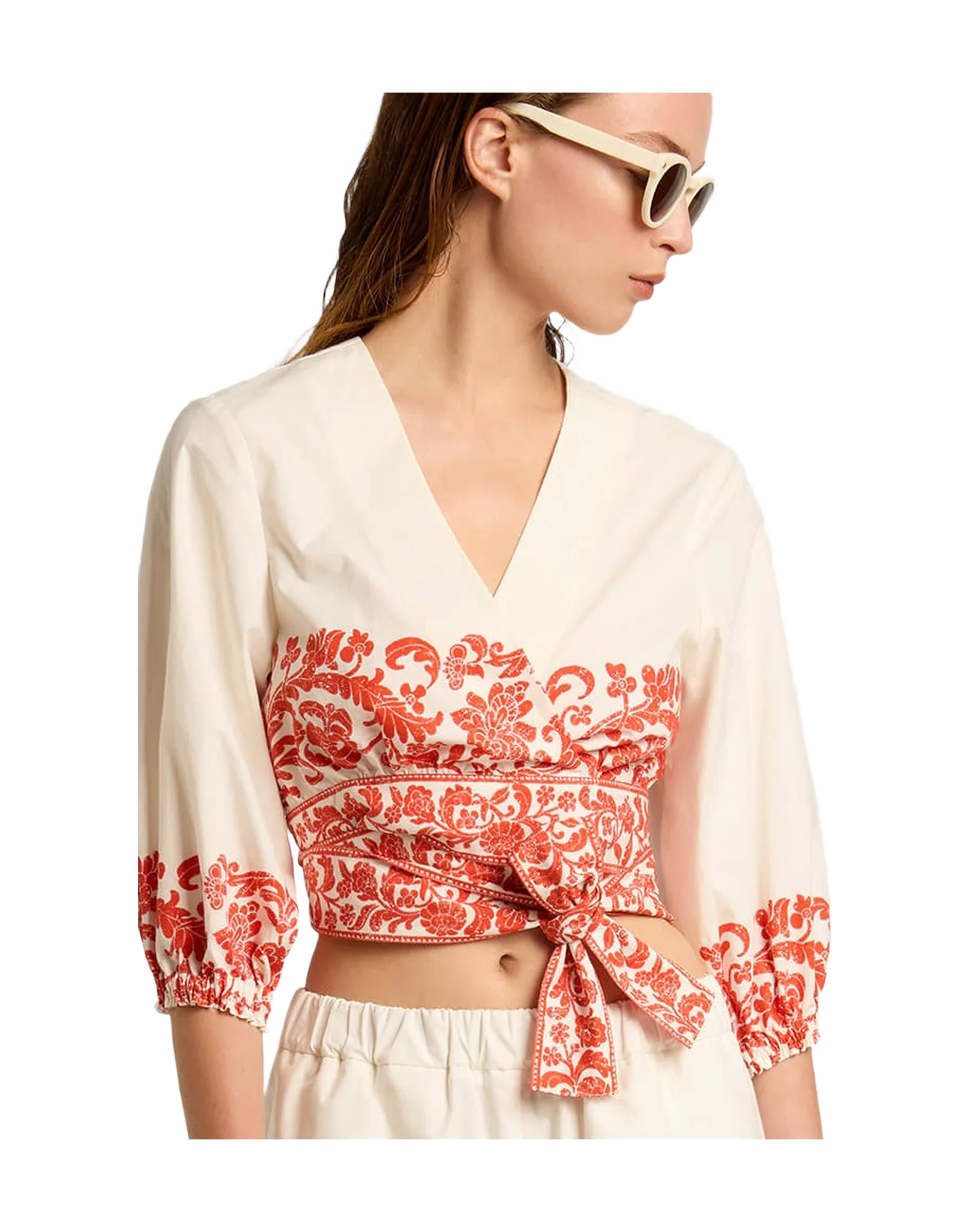 Women | Cotton Crop Top with Seasonal Print | White x Summer Fig - Image 10