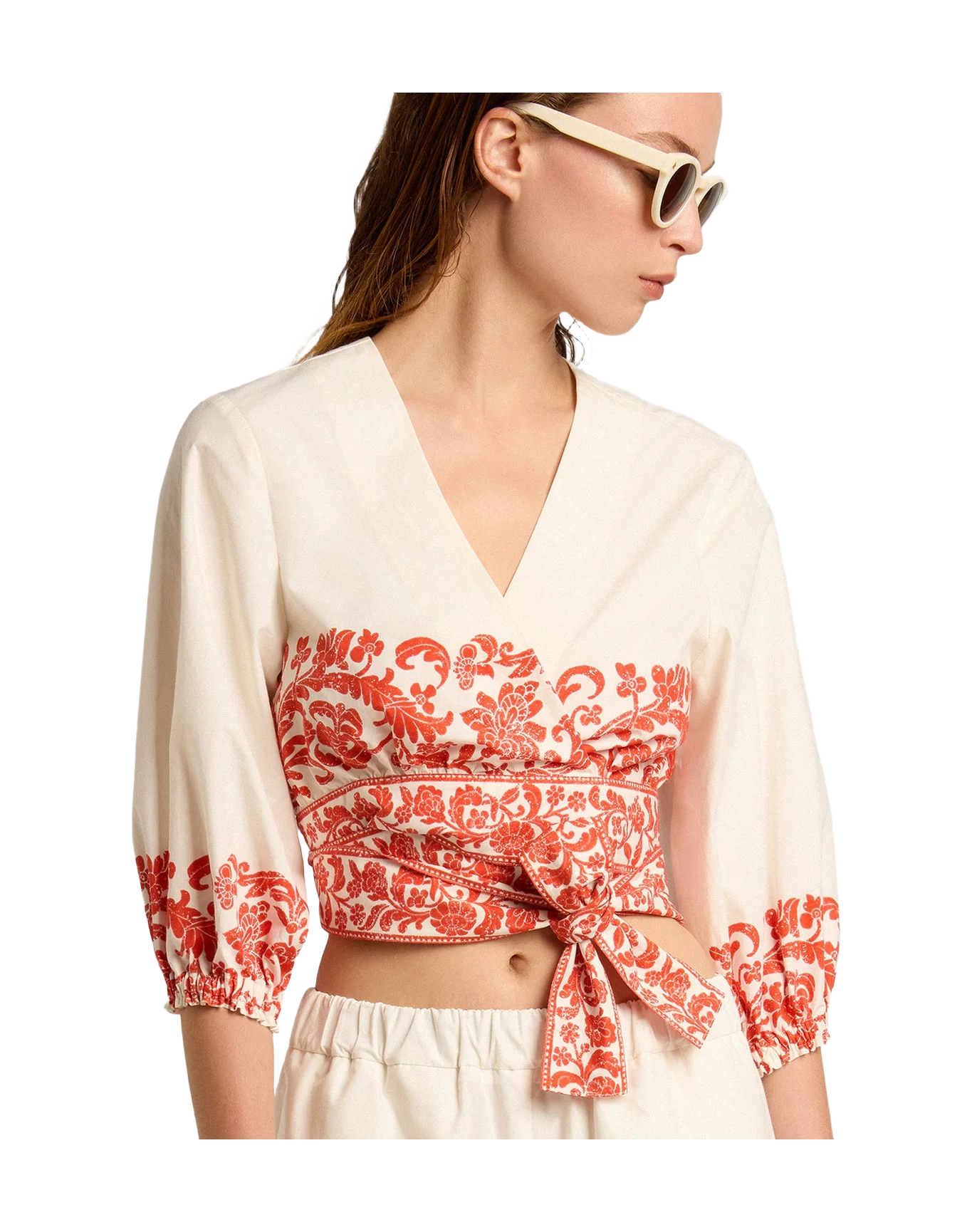 Women | Cotton Crop Top with Seasonal Print | White x Summer Fig - Image 4