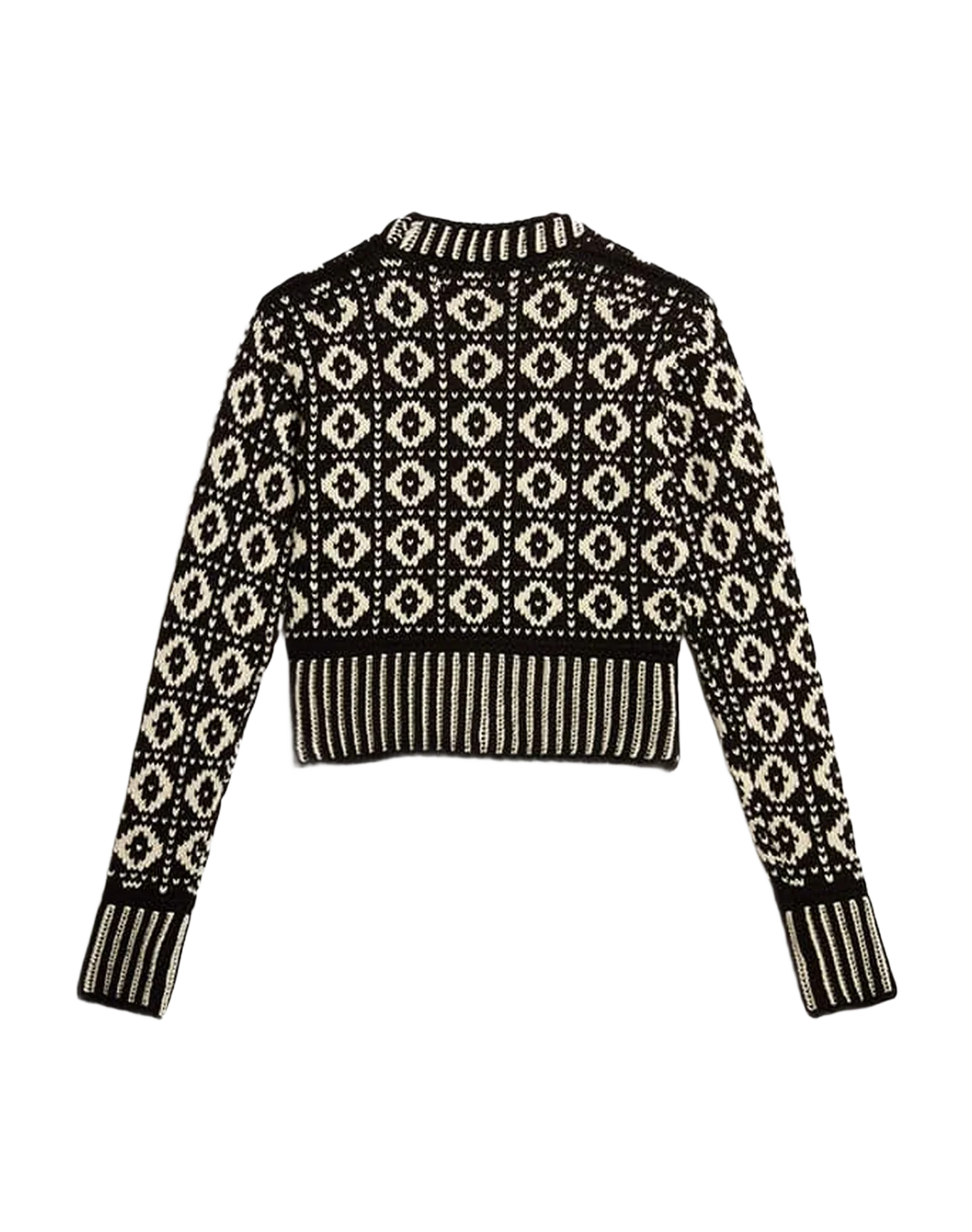 Women | Cropped Cardigan with Geometric Design Vintage White & Black | Antique White x Black - Image 6