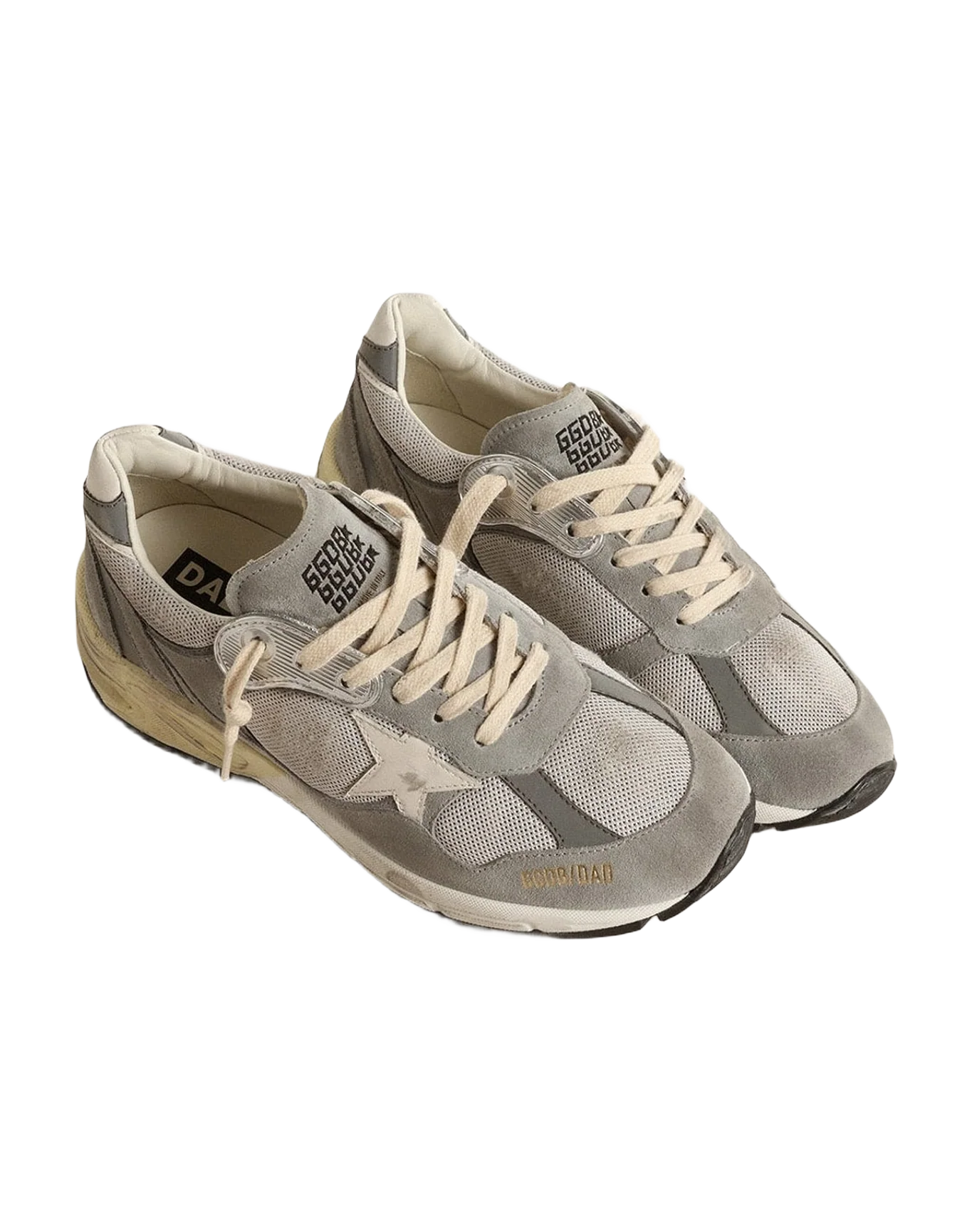 Women | Dad-Star Suede & Silver Mesh with White Leather Star & Heel Tab | Grey x Silver x White
