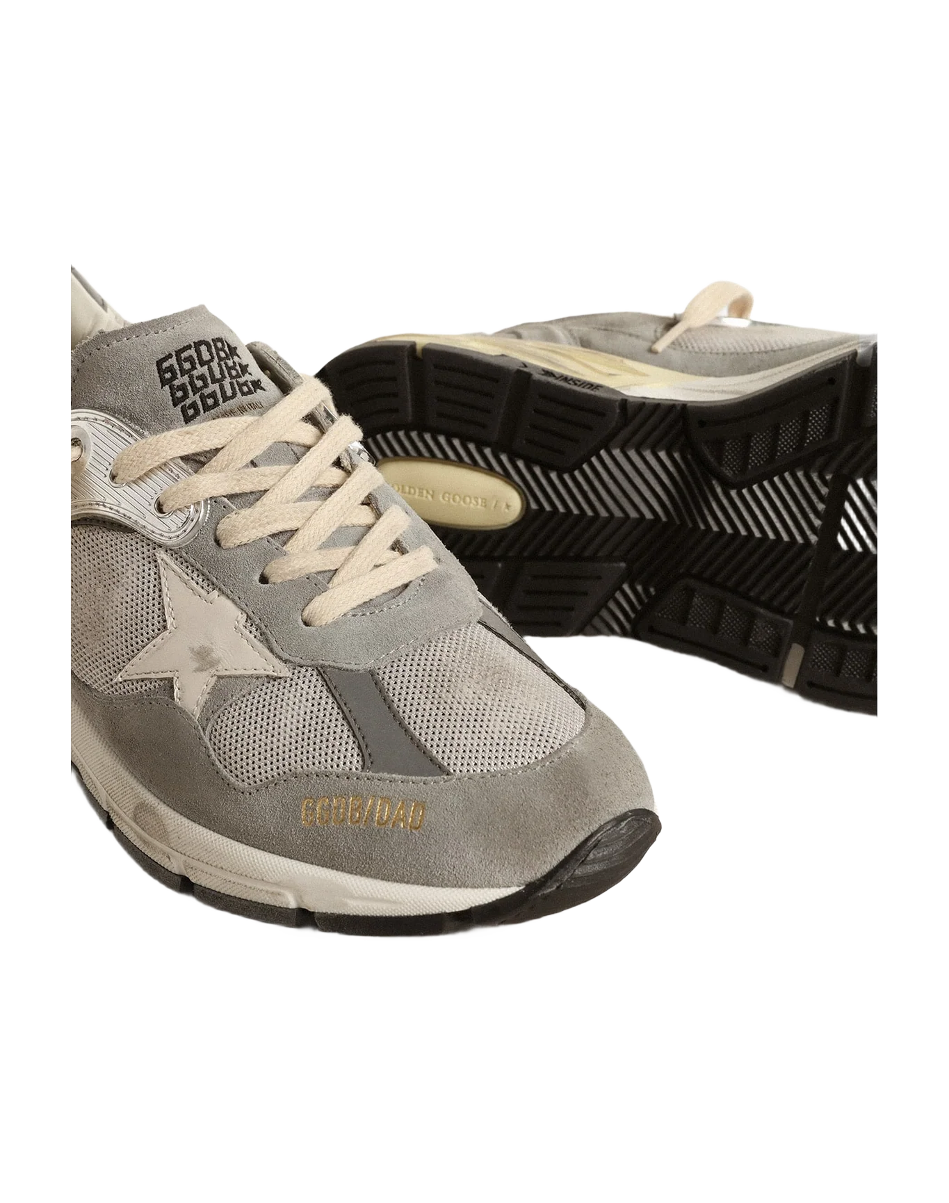 Women | Dad-Star Suede & Silver Mesh with White Leather Star & Heel Tab | Grey x Silver x White - Image 2