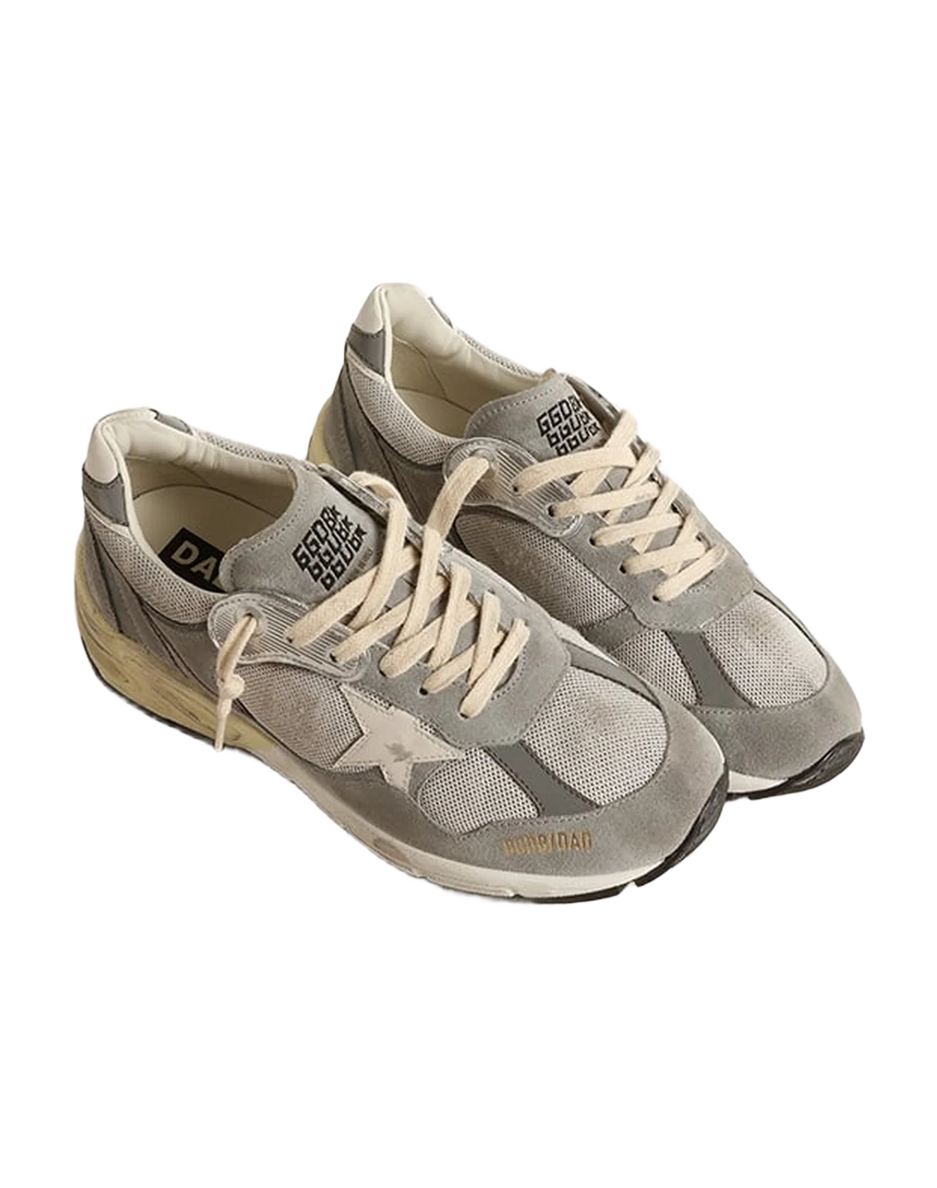 Women | Dad-Star Suede & Silver Mesh with White Leather Star & Heel Tab | Grey x Silver x White - Image 3