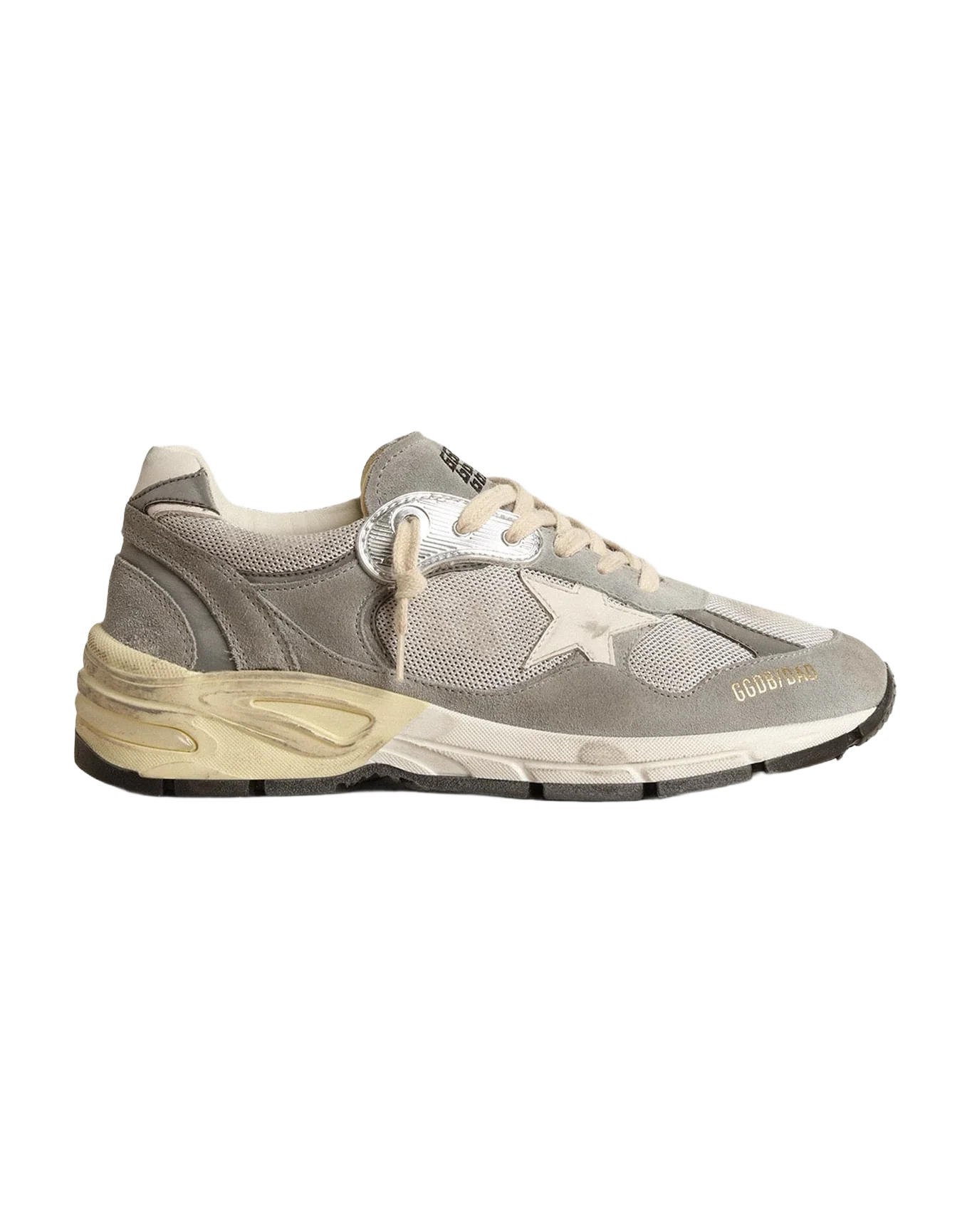 Women | Dad-Star Suede & Silver Mesh with White Leather Star & Heel Tab | Grey x Silver x White - Image 4