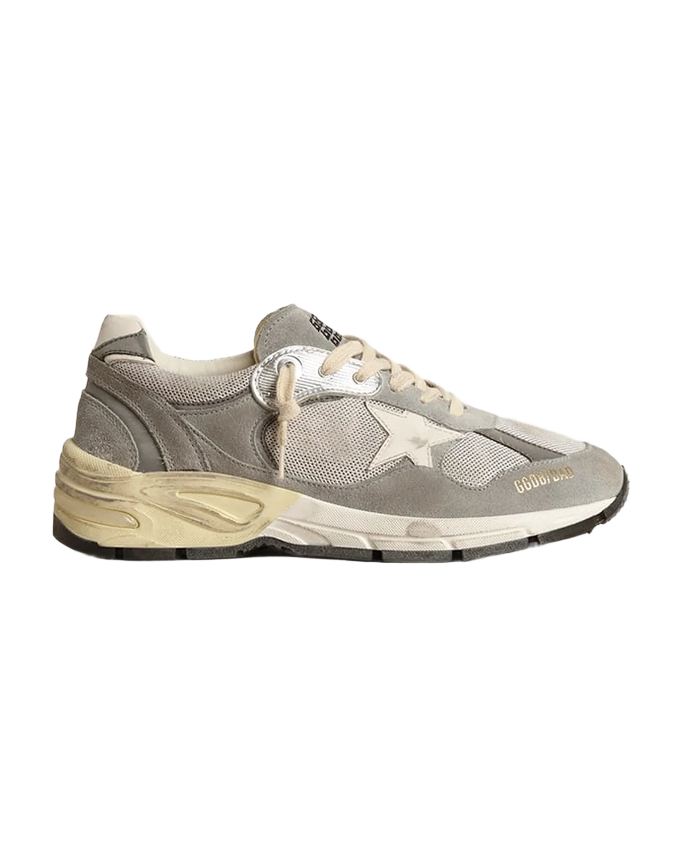 Women | Dad-Star Suede & Silver Mesh with White Leather Star & Heel Tab | Grey x Silver x White - Image 7