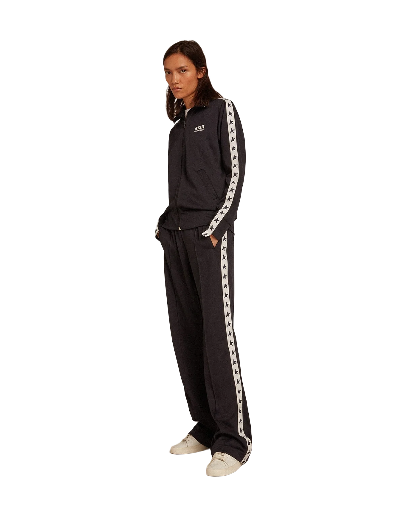 Women | Dark Blue Joggers with White Strip & Contrasting Stars | Dark Blue x White - Image 5