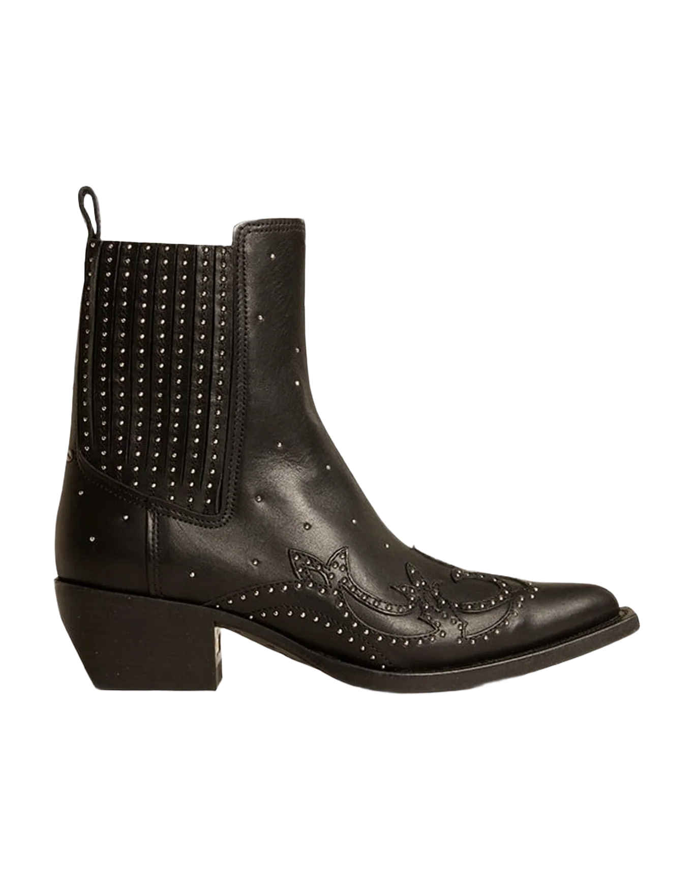Women | Debbie Wo Ankle Boot Black Leather with Studs | Black
