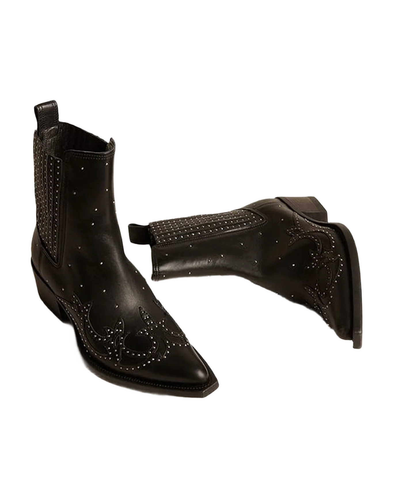 Women | Debbie Wo Ankle Boot Black Leather with Studs | Black - Image 3