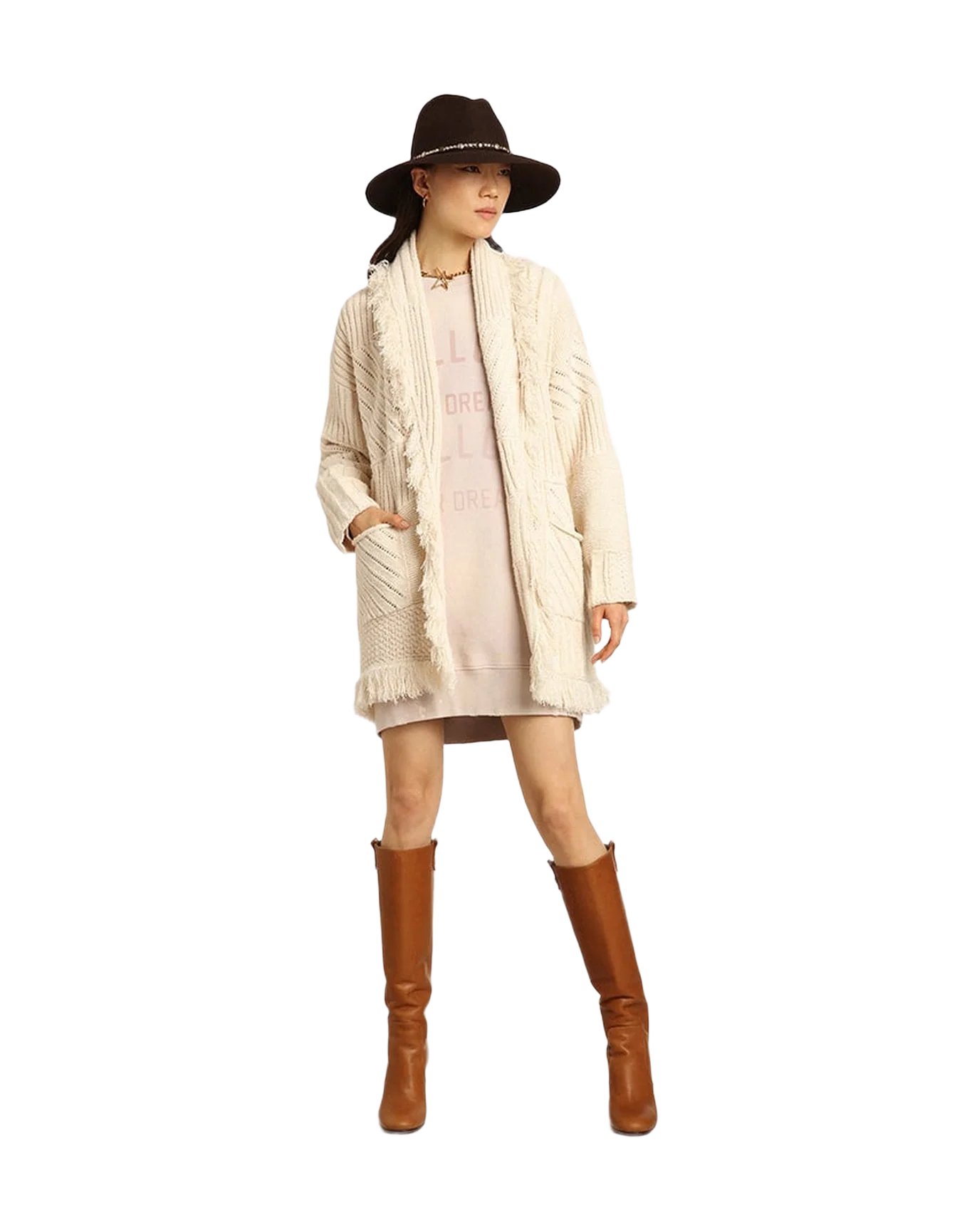 Women | Distressed-Finish Pale Pink Sweatshirt Dress | Shadow Gray - Image 9