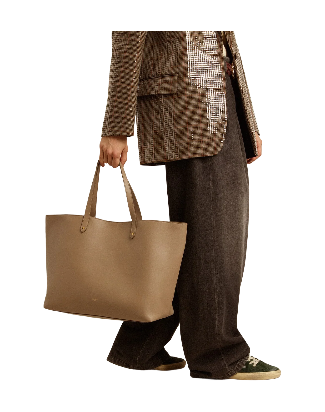 Women | Dove-Gray Pasadena Bag Smooth Leather with Gold Logo | Taupe - Image 9