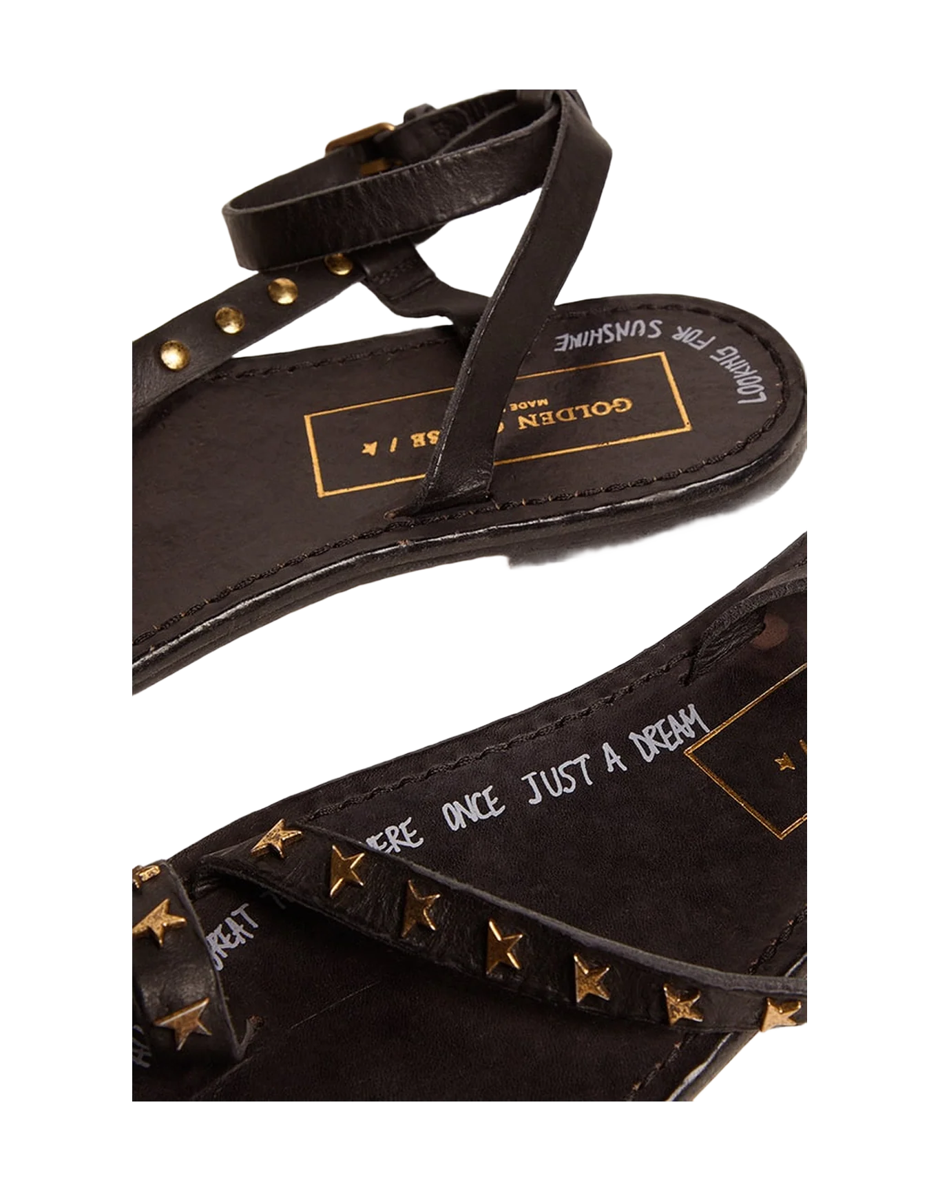 Women | Flat Sandals Black Leather with Gold Stars | Black x Gold - Image 4