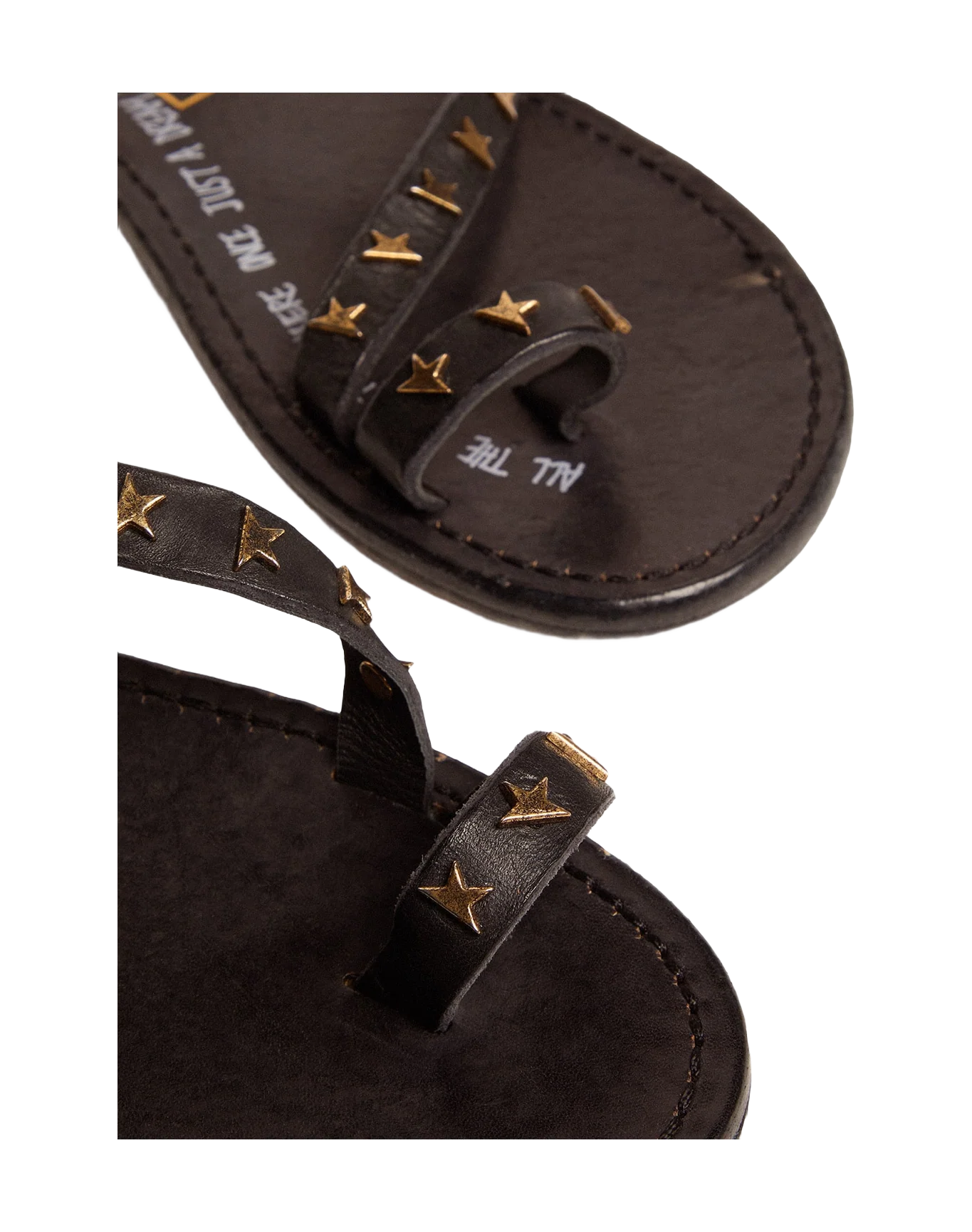 Women | Flat Sandals Black Leather with Gold Stars | Black x Gold - Image 6