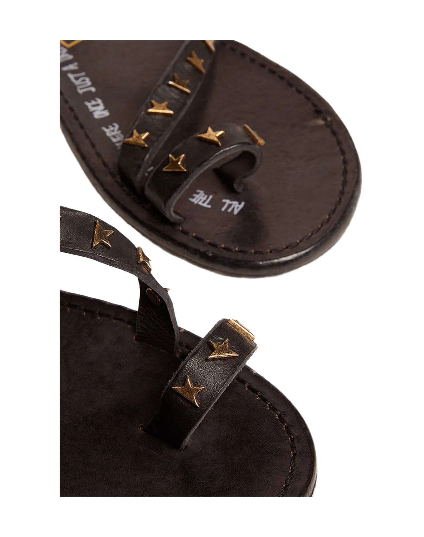Women | Flat Sandals Black Leather with Gold Stars | Black x Gold - Image 7