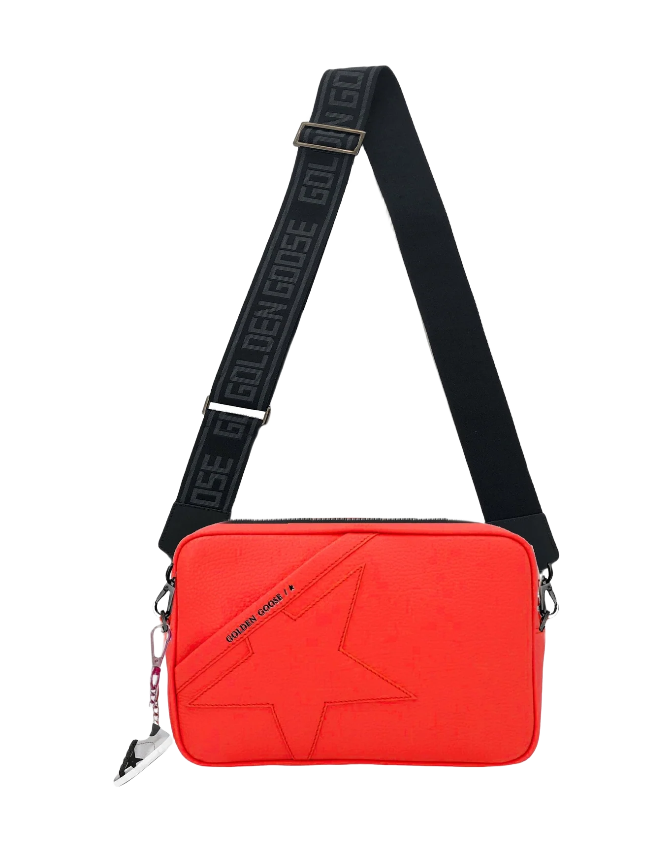 Women | Fluorescent Orange Star Bag with Black Shoulder Strap & Charm | Orange x Black