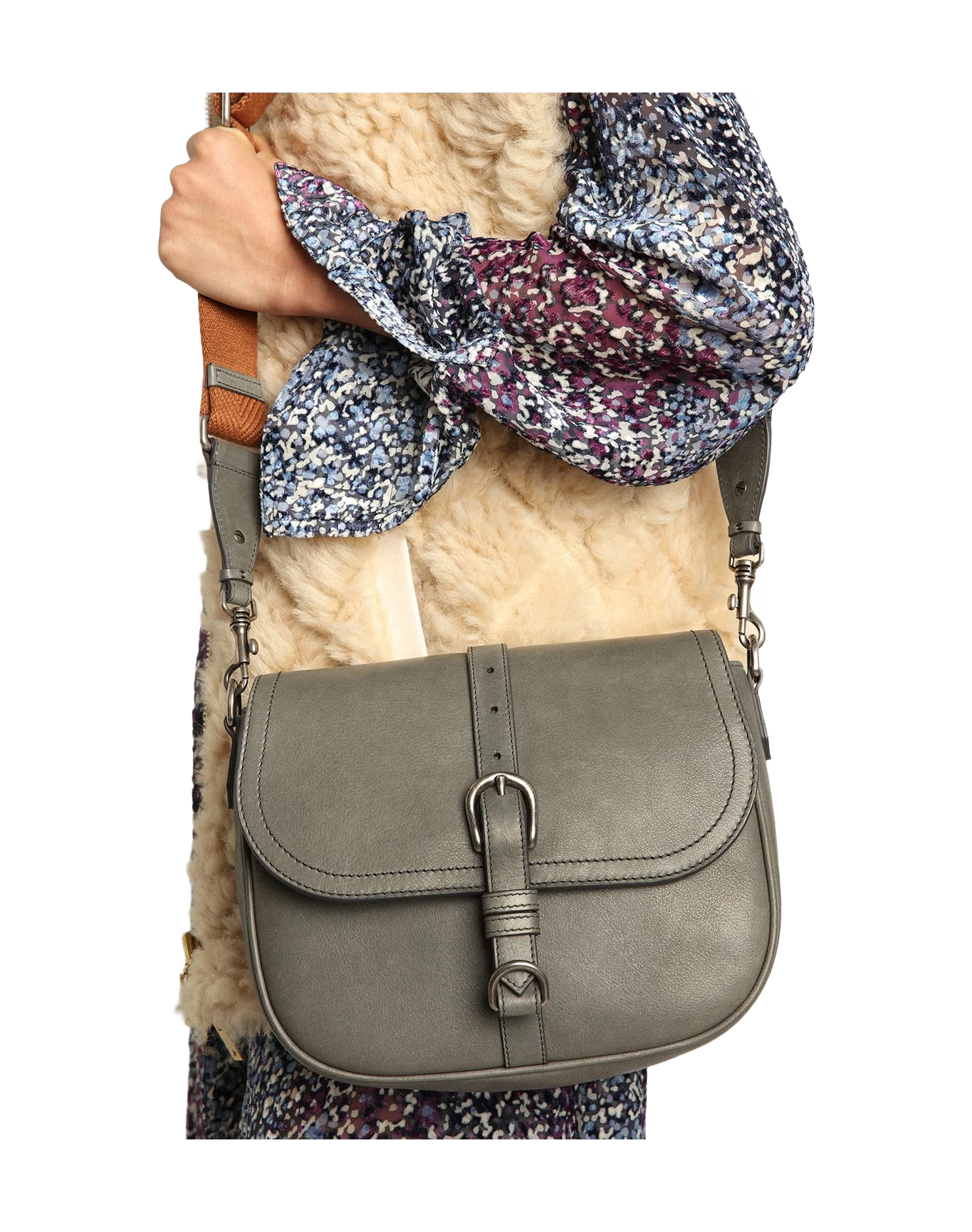 Women | Francis Bag Medium Stone Gray Leather | Stone Grey - Image 12