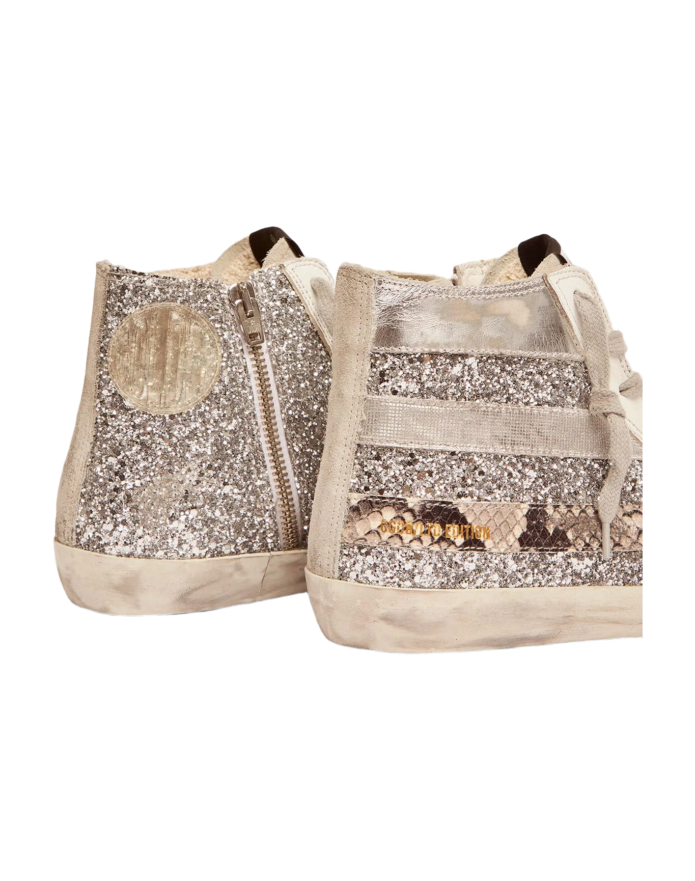 Women | Francy Lab Sneakers with Glitter Upper & Silver & Snake-Print Stripes | Silver x Ice x Rock Phyton - Image 3