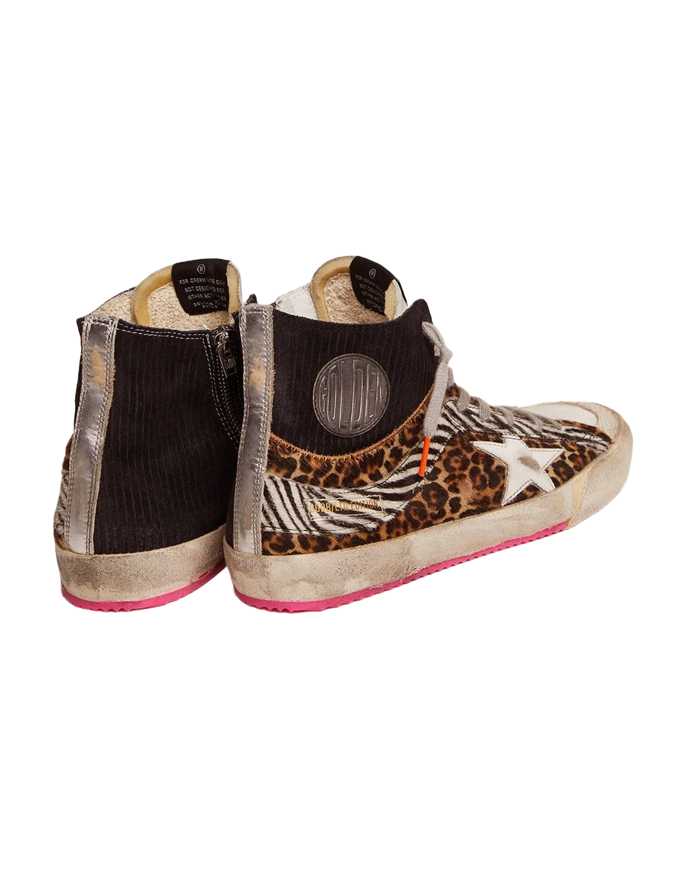 Women | Francy Lab Sneakers with Printed Suede Pony-Skin Upper | Off Black x Beige Brown Black x White Black x White
