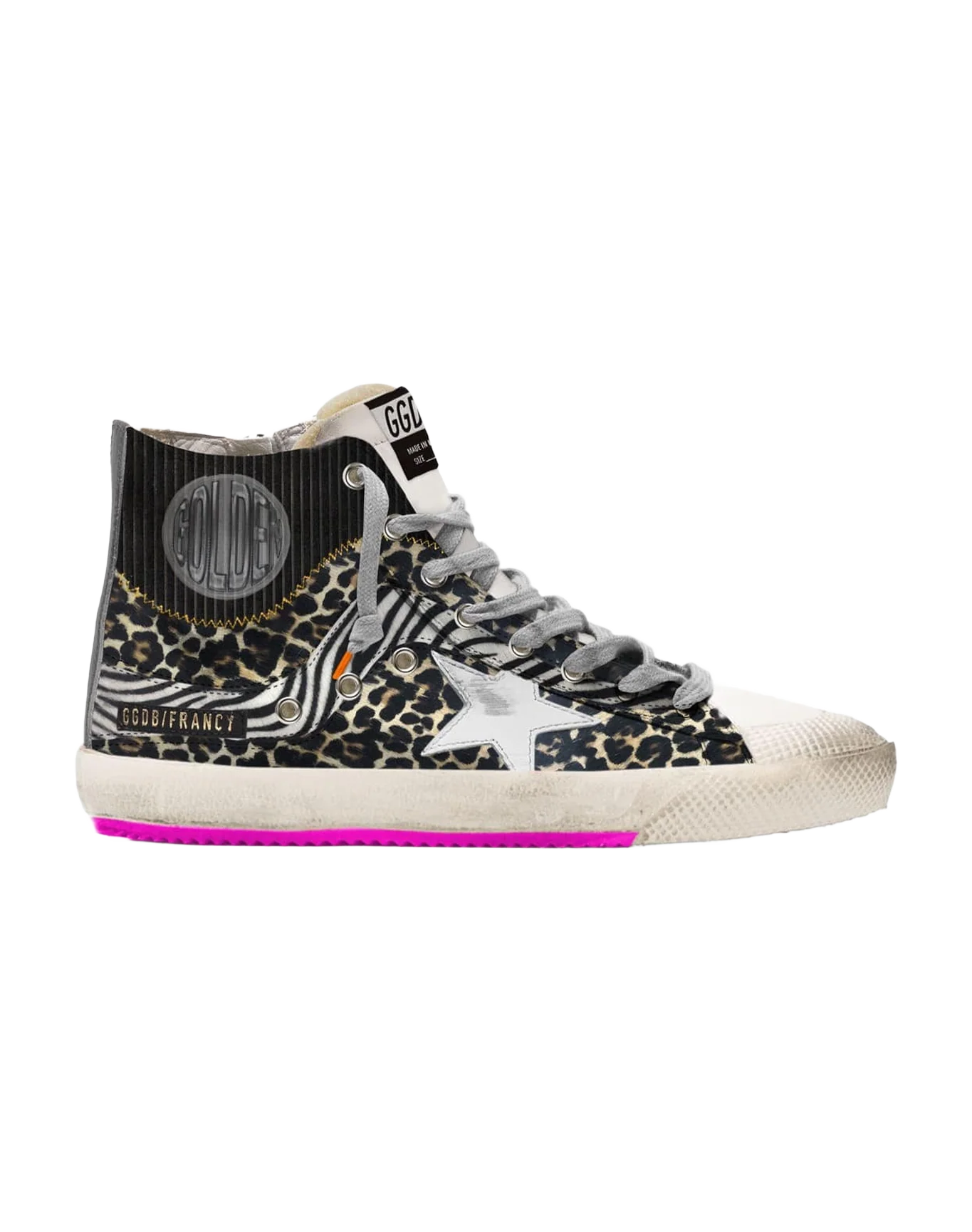 Women | Francy Lab Sneakers with Printed Suede Pony-Skin Upper | Off Black x Beige Brown Black x White Black x White - Image 3