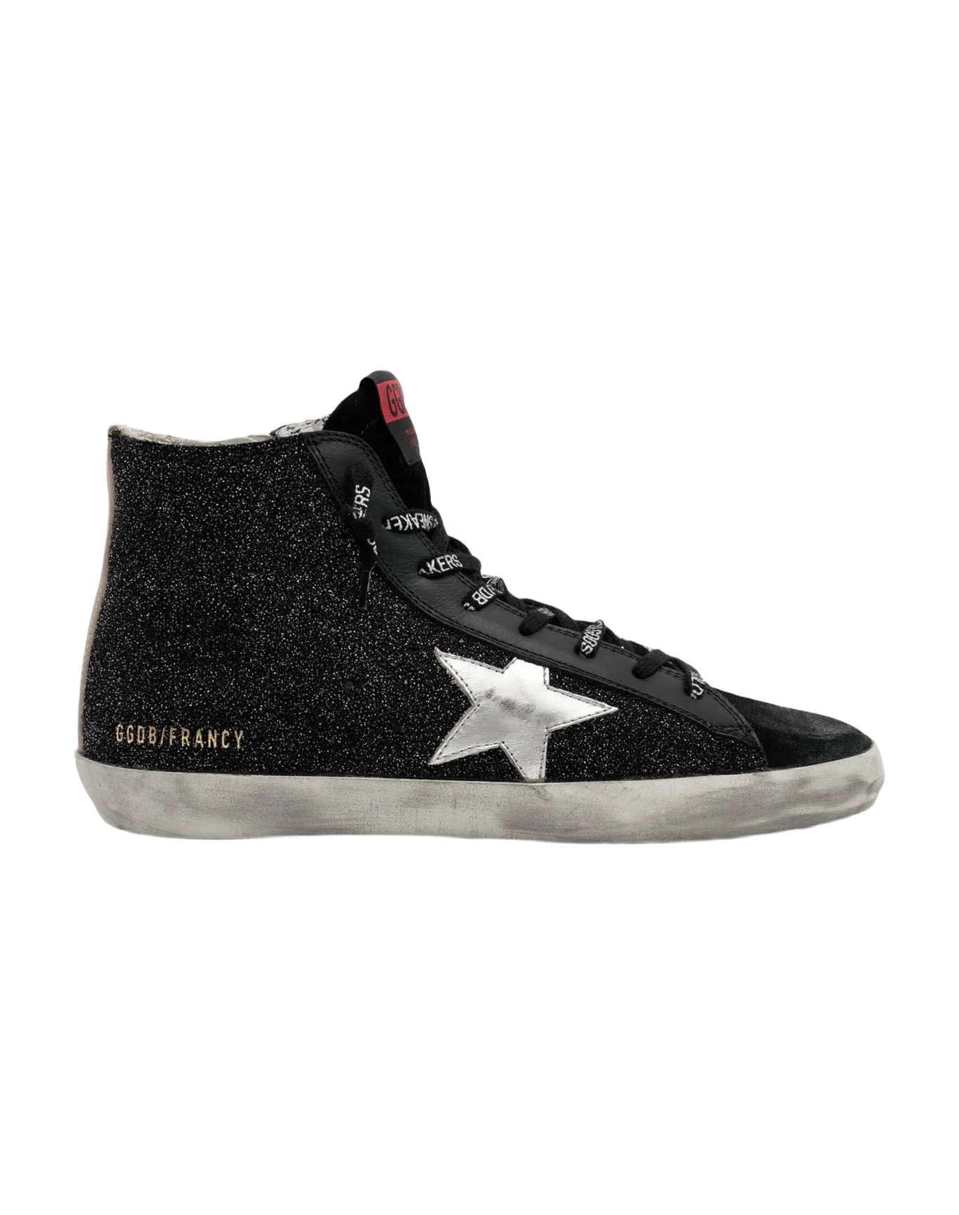 Women | Francy Sneakers Black Glitter with Silver Leather Star | Black x Silver x Brown