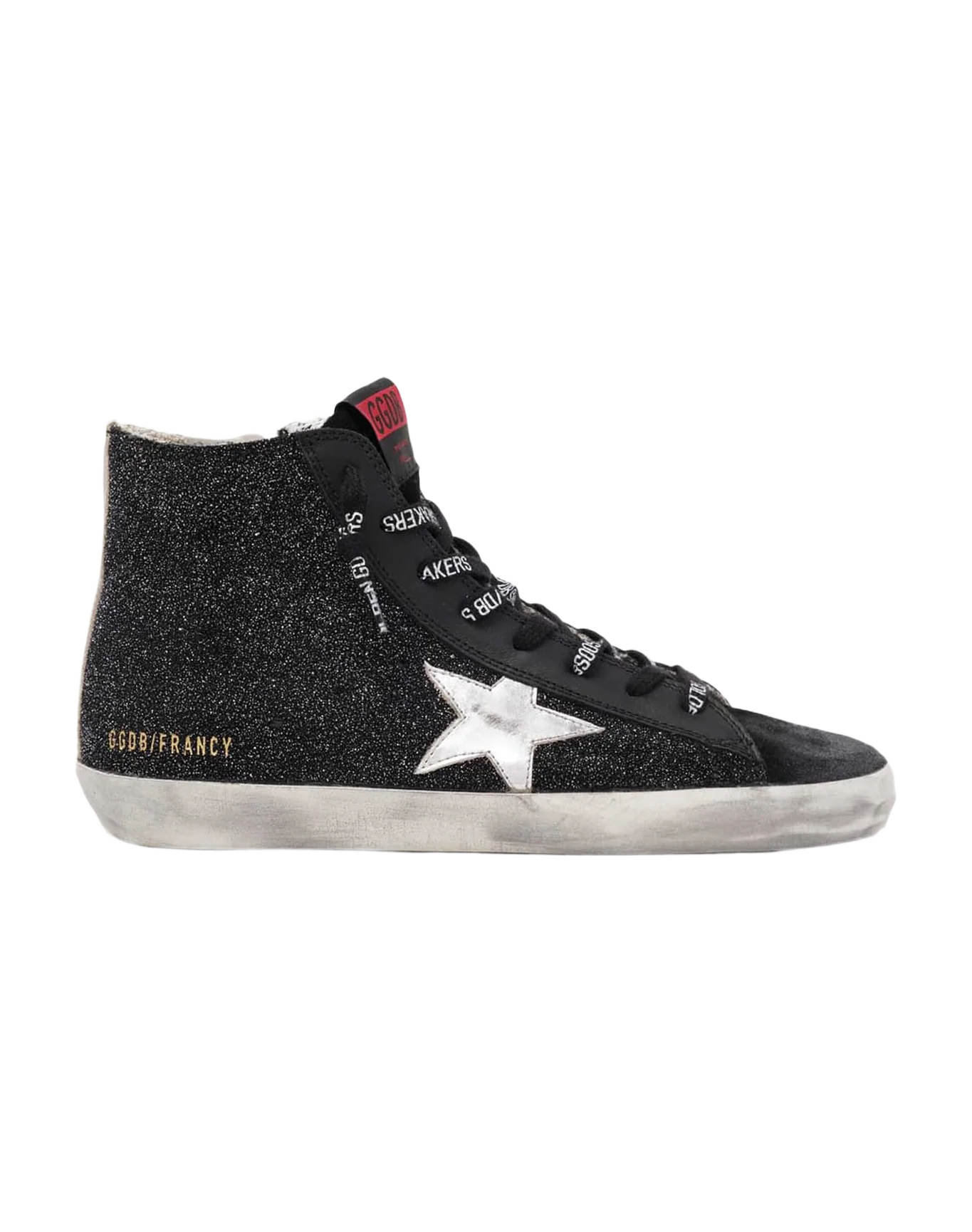 Women | Francy Sneakers Black Glitter with Silver Leather Star | Black x Silver x Brown - Image 2