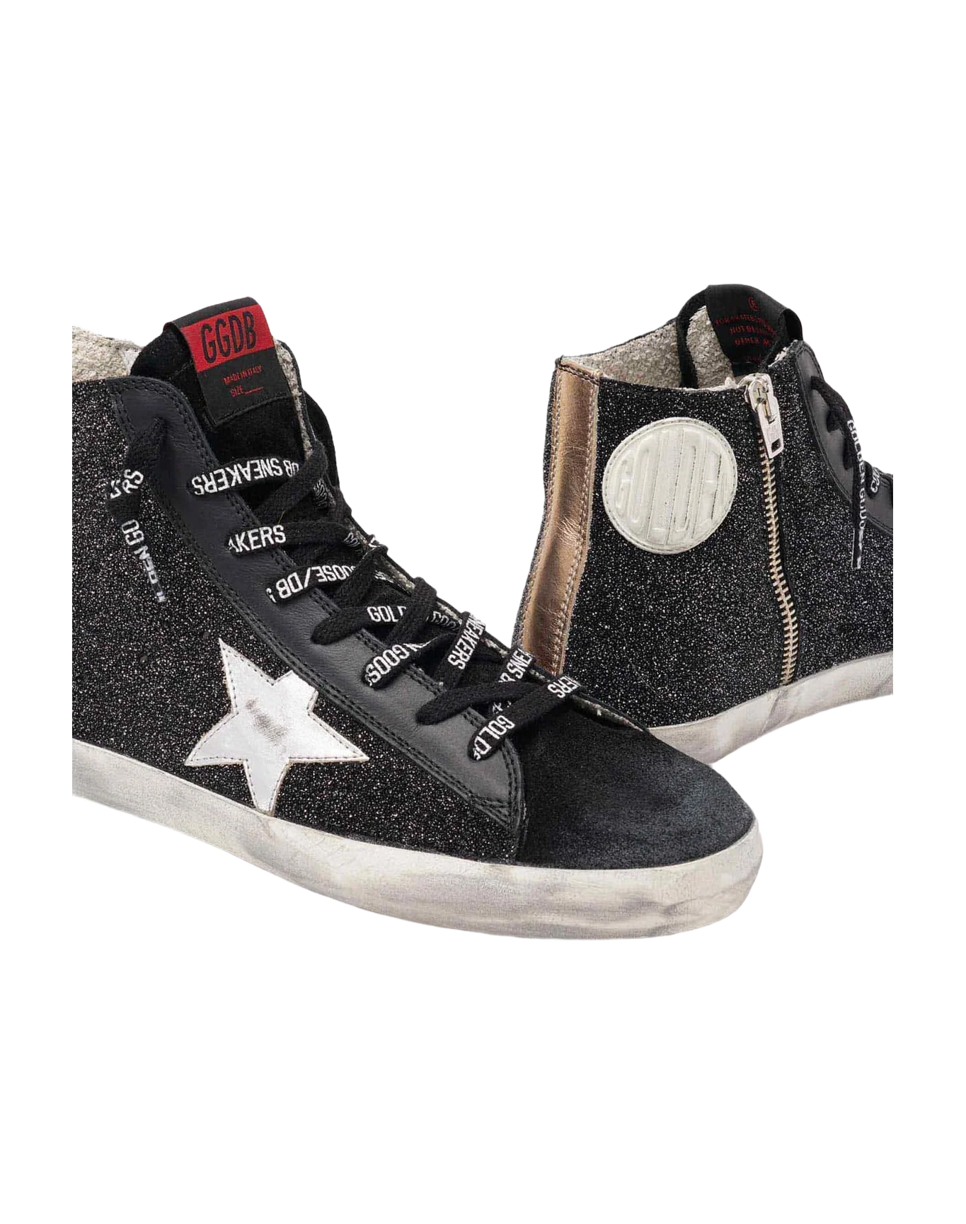 Women | Francy Sneakers Black Glitter with Silver Leather Star | Black x Silver x Brown - Image 3