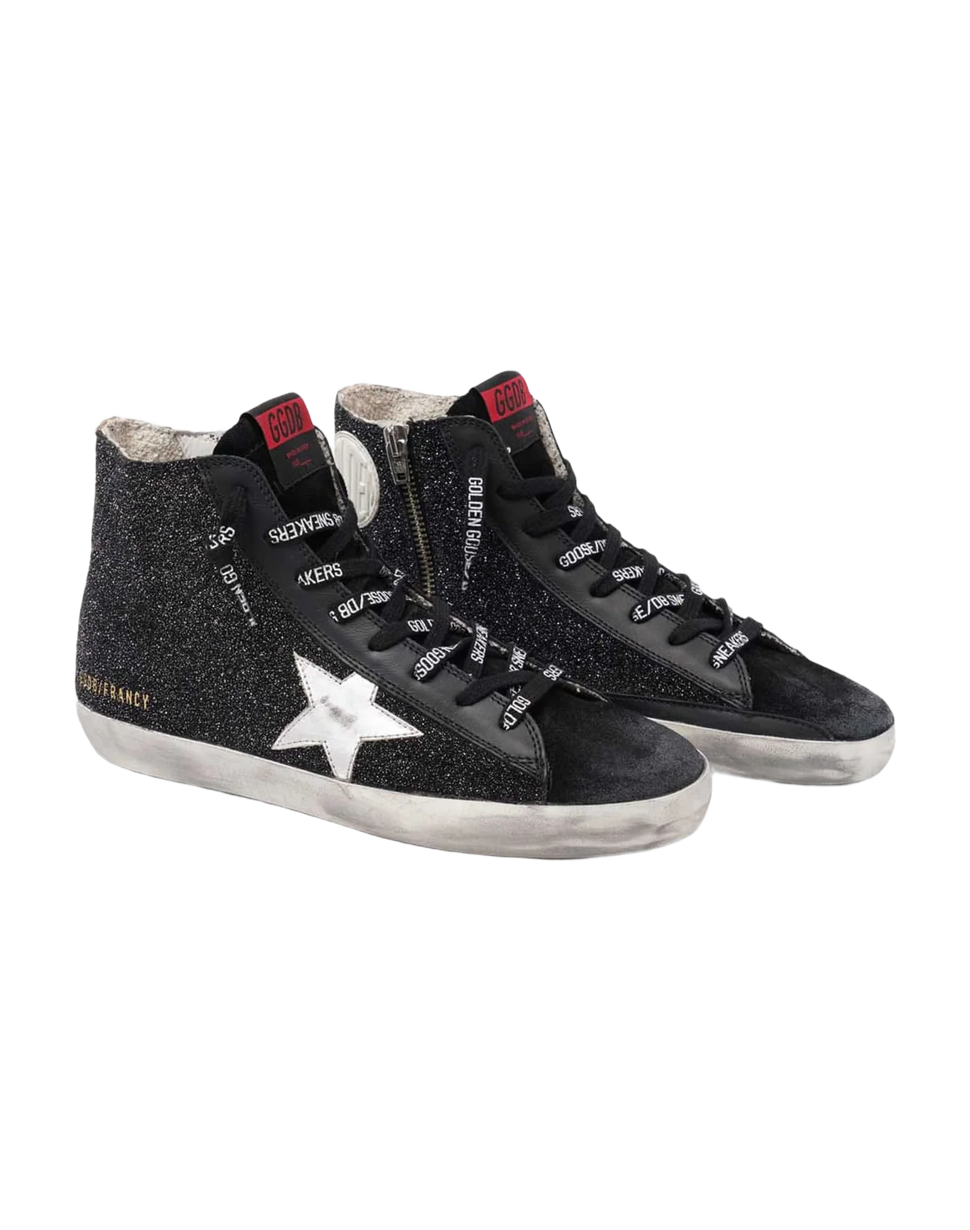 Women | Francy Sneakers Black Glitter with Silver Leather Star | Black x Silver x Brown - Image 4