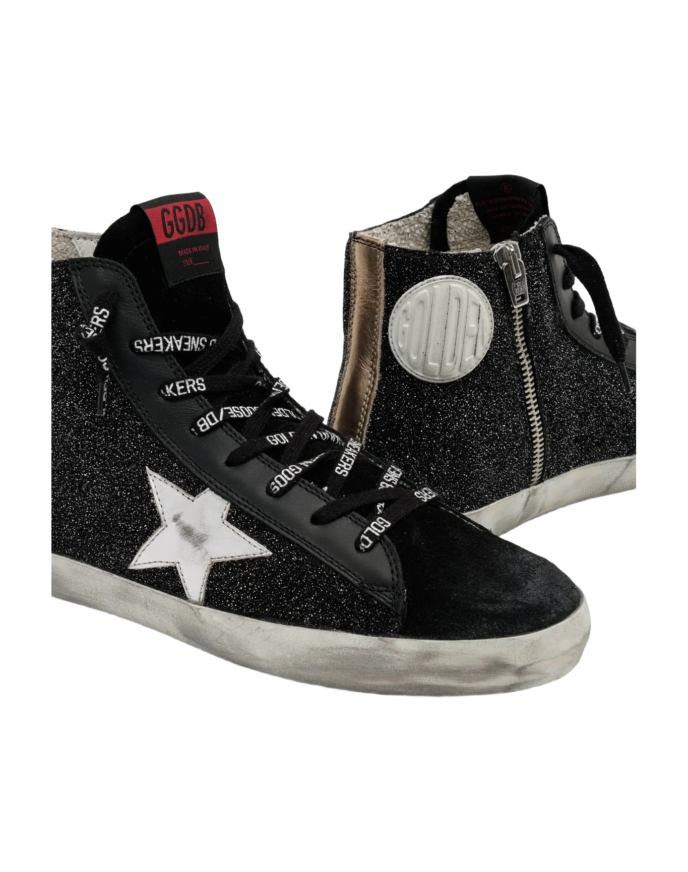 Women | Francy Sneakers Black Glitter with Silver Leather Star | Black x Silver x Brown - Image 5