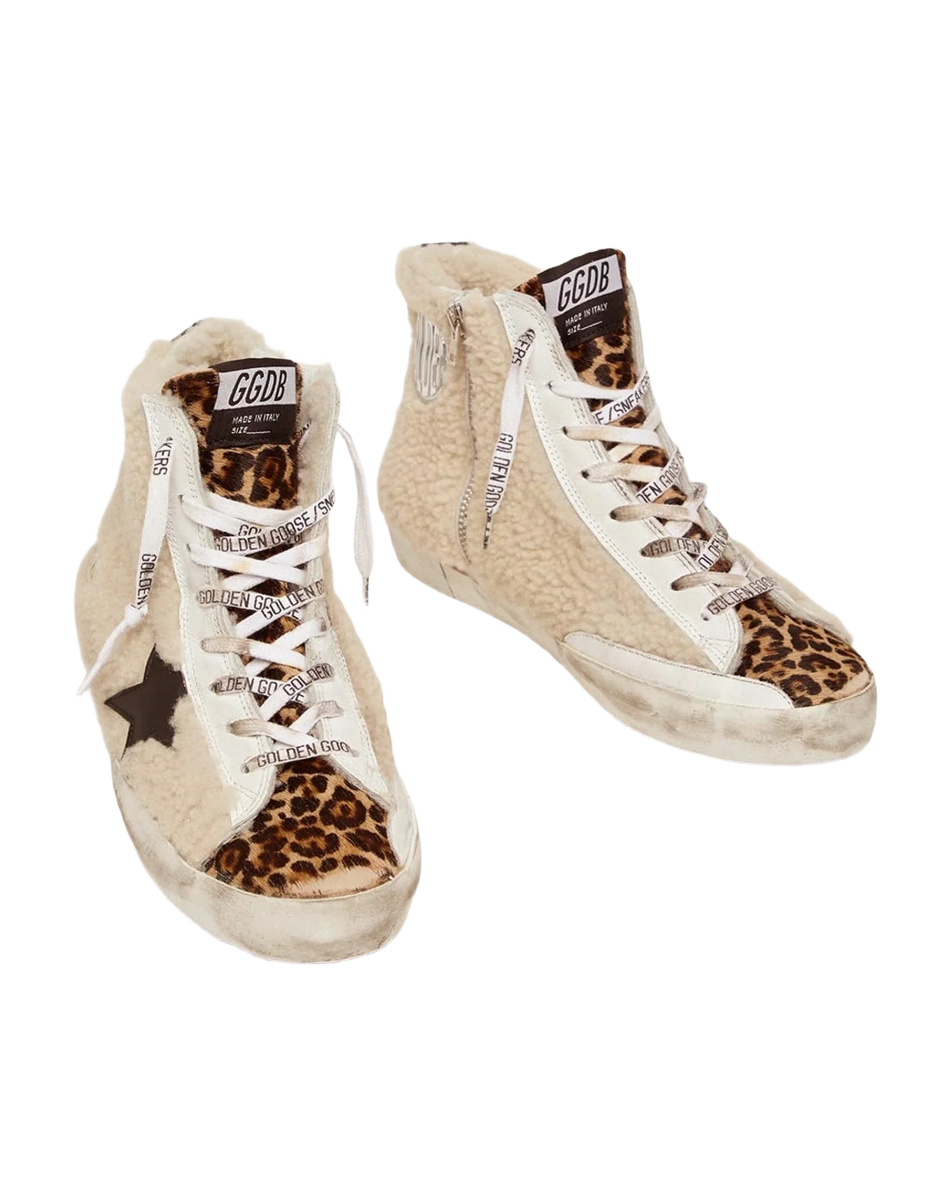 Women | Francy Sneakers Made Of Shearling & Pony Skin with A Leopard Print | Beige x Beige Brown Leo x Black