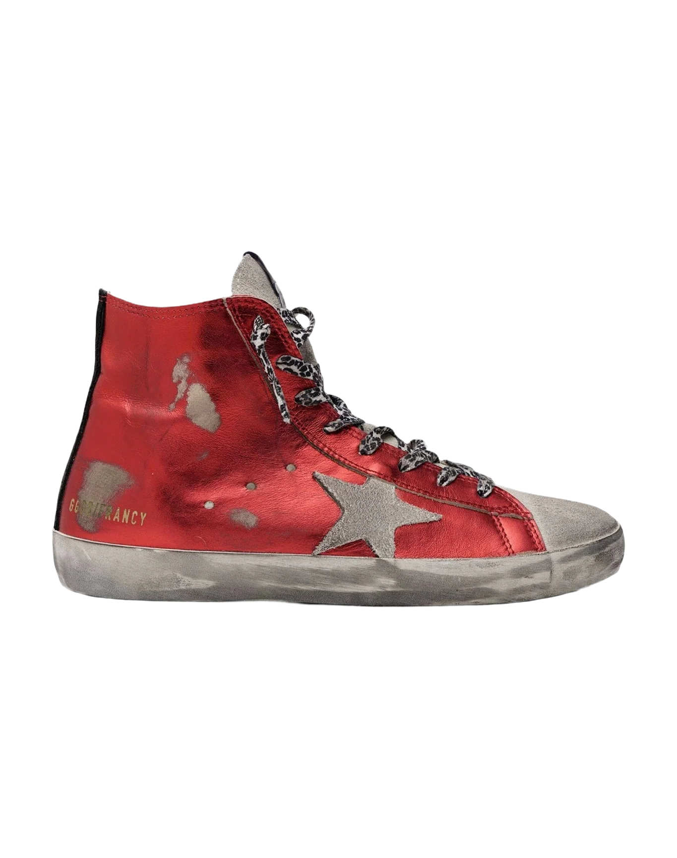 Women | Francy Sneakers Red Laminated Leather with Leopard-Print Laces