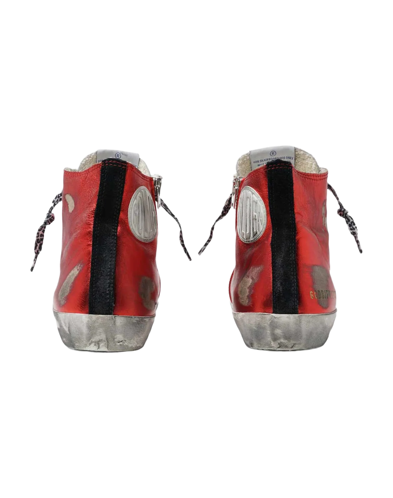 Women | Francy Sneakers Red Laminated Leather with Leopard-Print Laces - Image 2