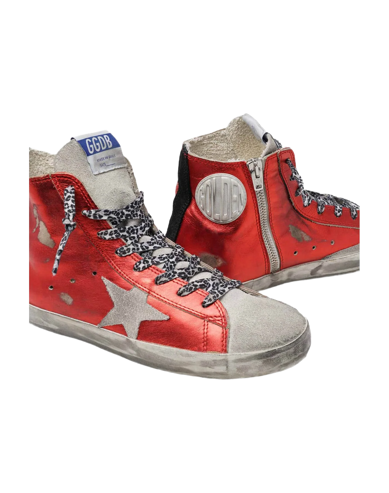 Women | Francy Sneakers Red Laminated Leather with Leopard-Print Laces - Image 3