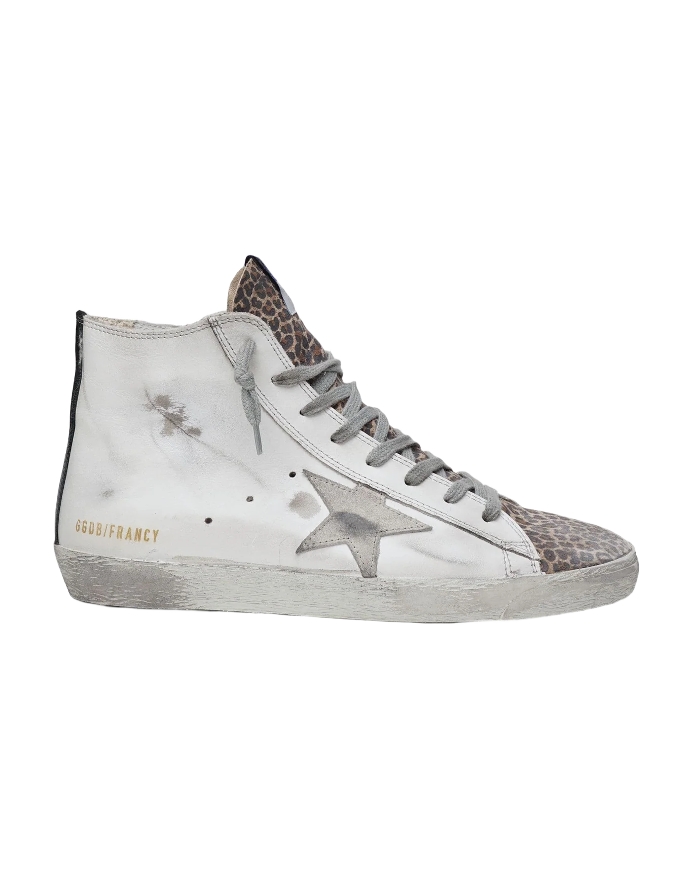 Women | Francy Sneakers White Leather with Leopard Suede Toe & Suede Star | White x Brown Leo x Ice x Black - Image 2