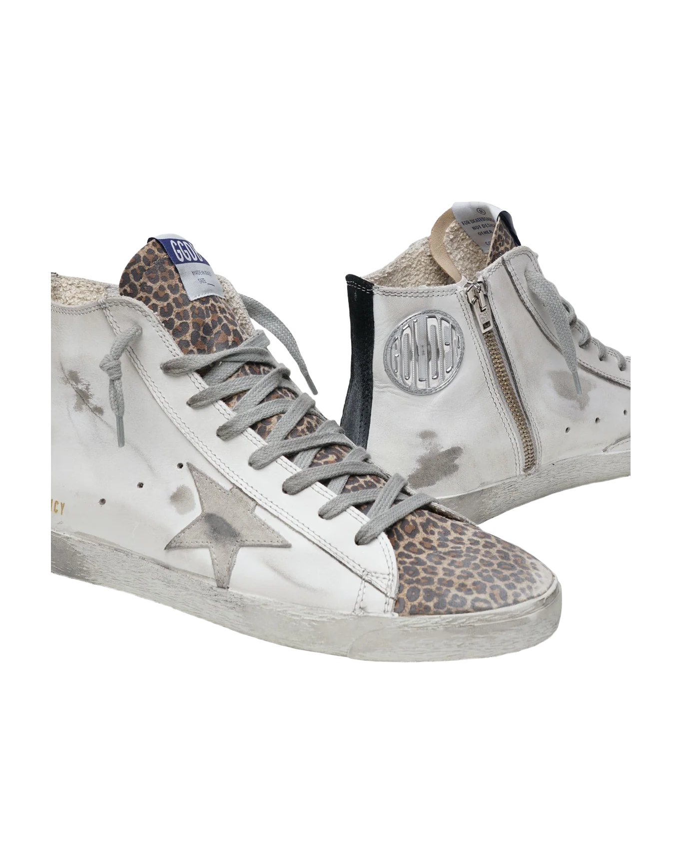 Women | Francy Sneakers White Leather with Leopard Suede Toe & Suede Star | White x Brown Leo x Ice x Black - Image 4