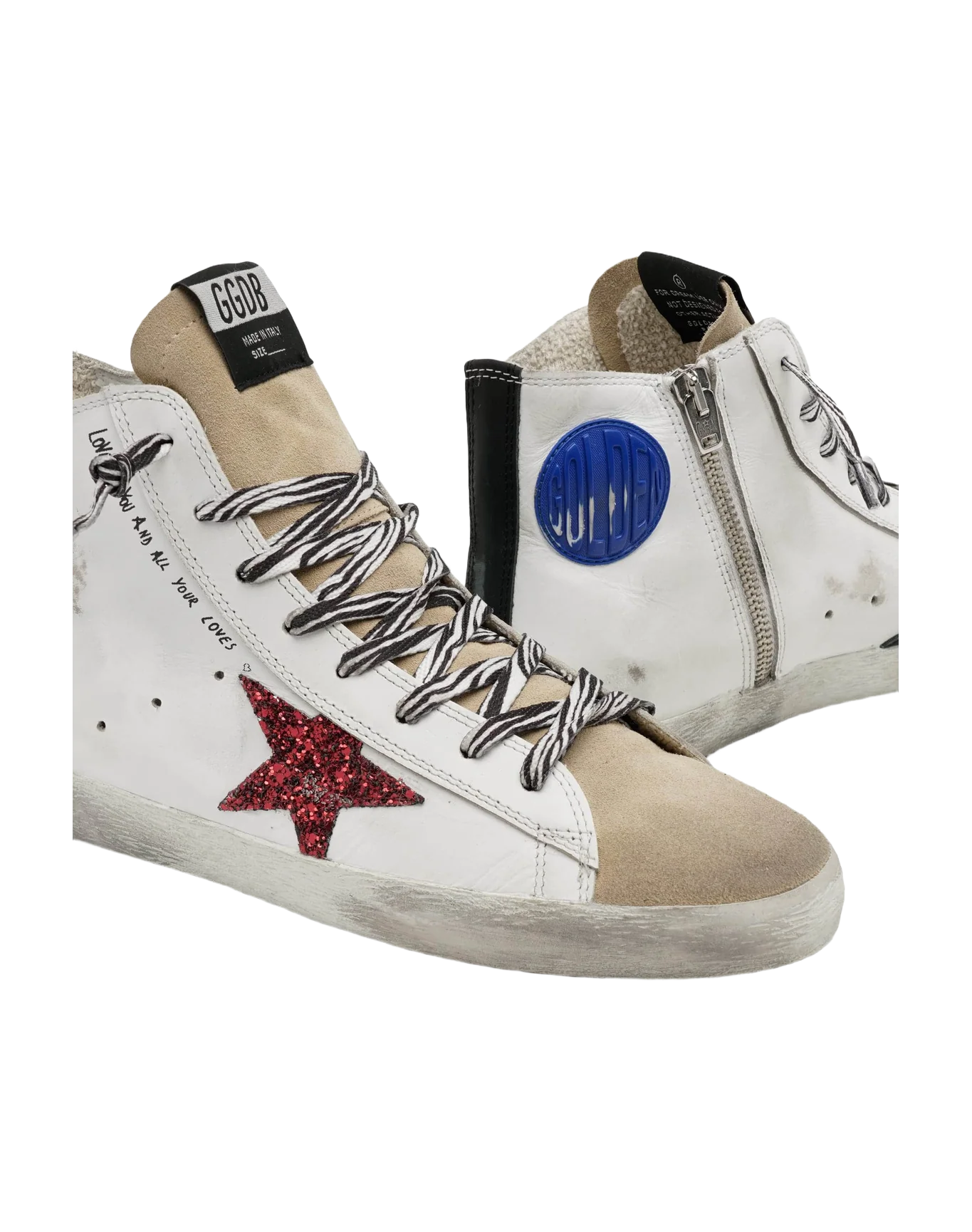 Women | Francy Sneakers with Red Glittery Star & Handwritten Lettering | White x Cappuccino x Red x Black - Image 3
