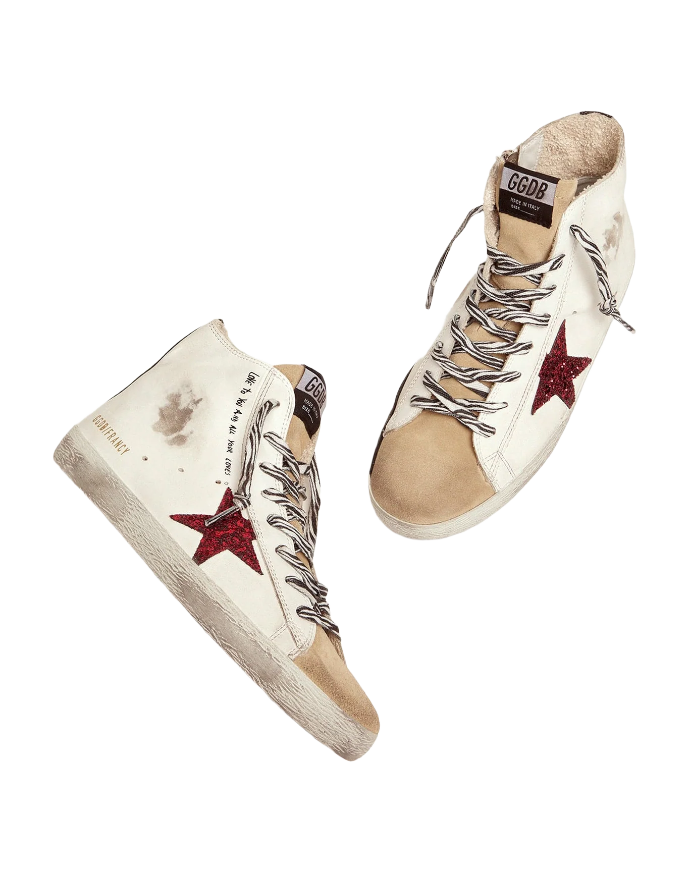 Women | Francy Sneakers with Red Glittery Star & Handwritten Lettering | White x Cappuccino x Red x Black - Image 5