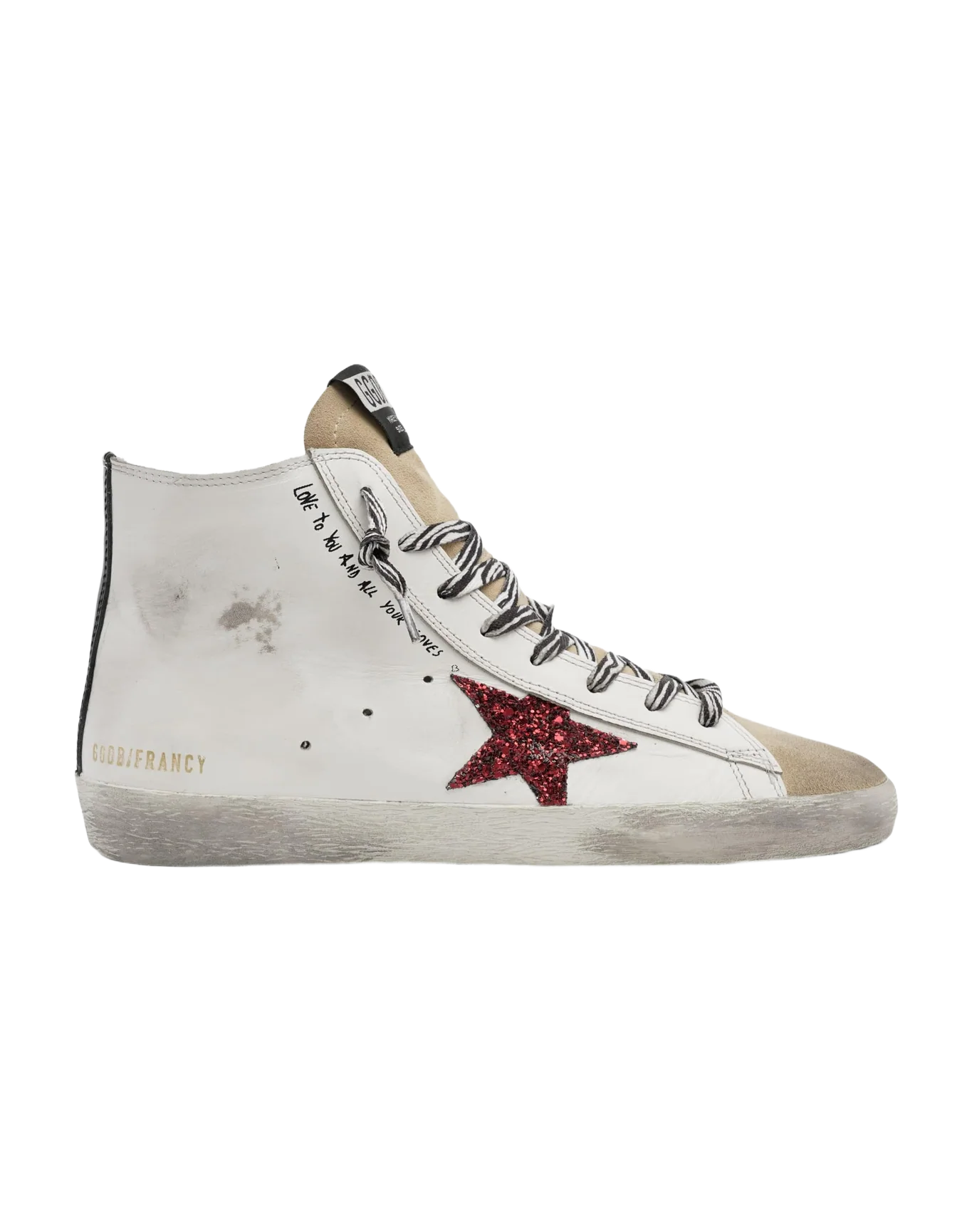 Women | Francy Sneakers with Red Glittery Star & Handwritten Lettering | White x Cappuccino x Red x Black - Image 6