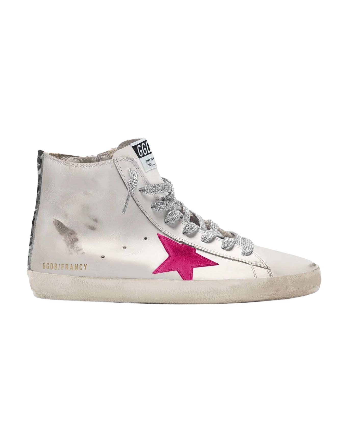 Women | Francy Sneakers with Red Star & Camouflage Insert | White x Black Camouflage x Orchid Pink