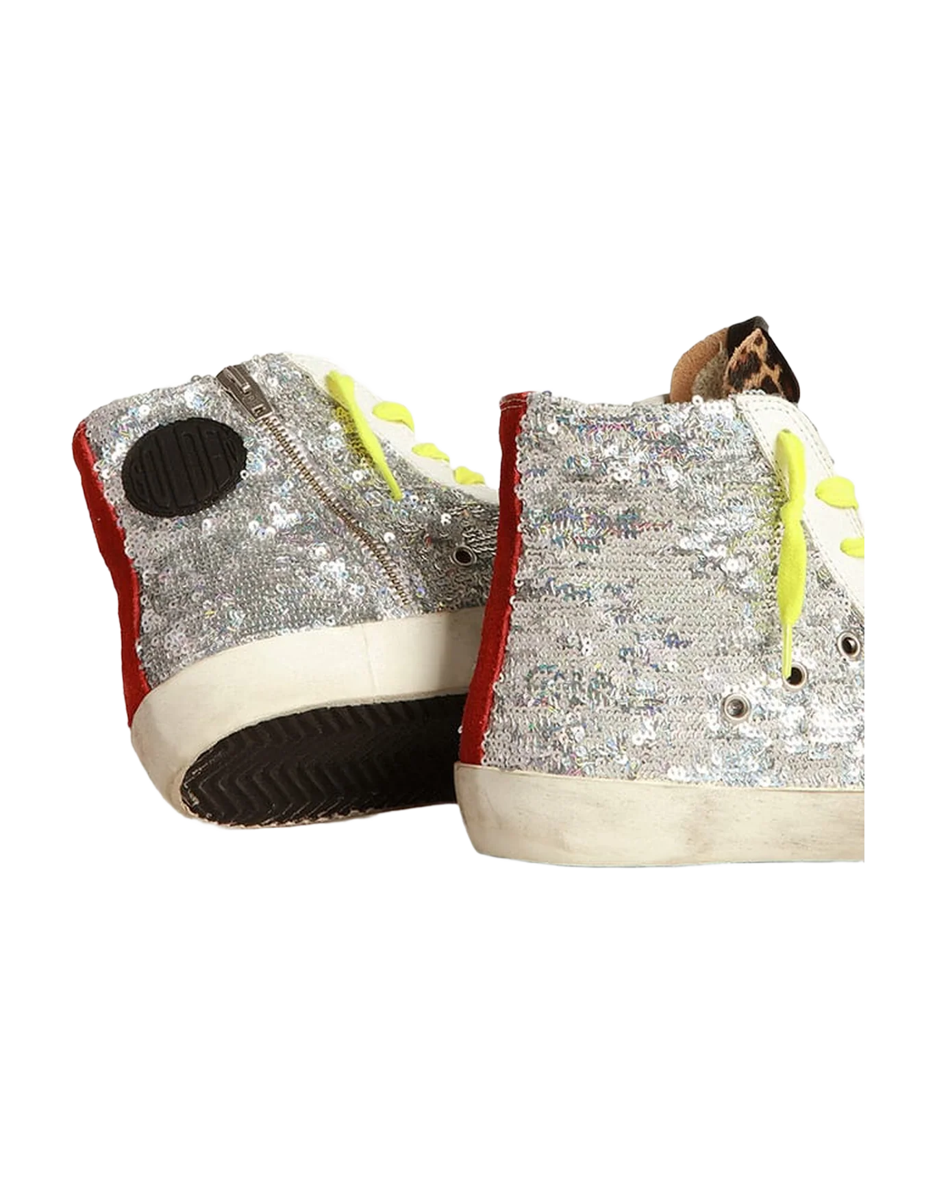 Women | Francy Sneakers with Silver Sequins & Leopard-Print Pony Skin | Silver x Beige Brown Leo x Ice x Red - Image 2