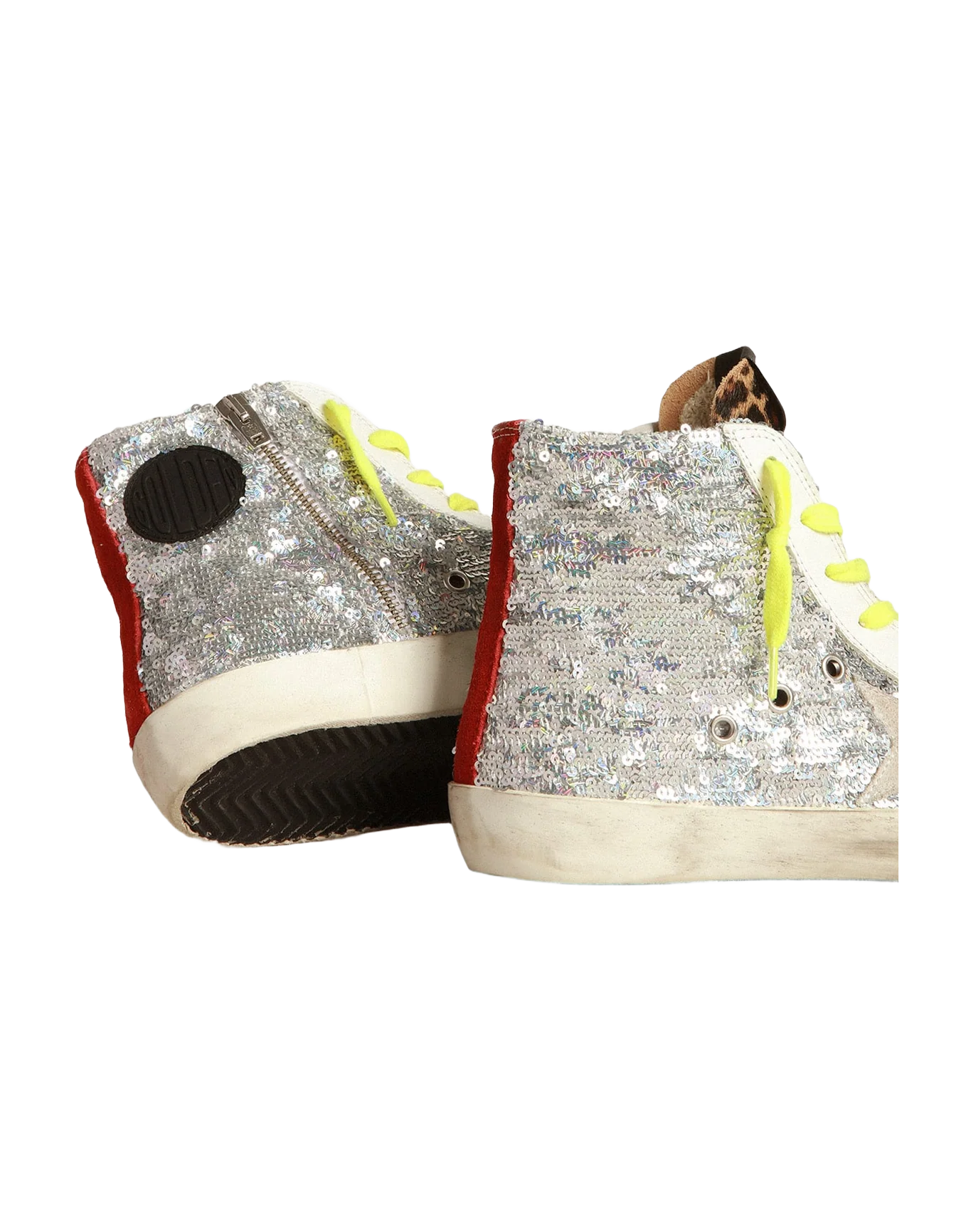 Women | Francy Sneakers with Silver Sequins & Leopard-Print Pony Skin | Silver x Beige Brown Leo x Ice x Red - Image 3
