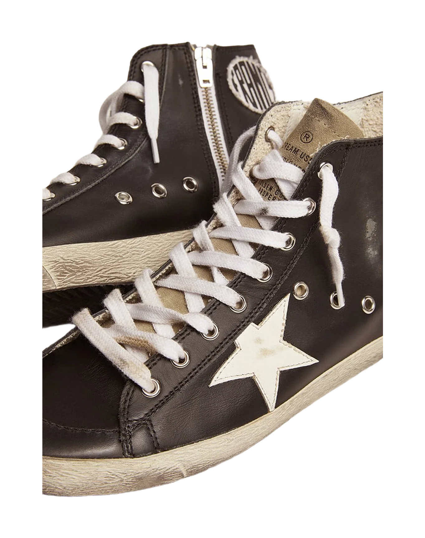 Women | Francy with Black Leather Upper & White Star | Black x Taupe x White - Image 5