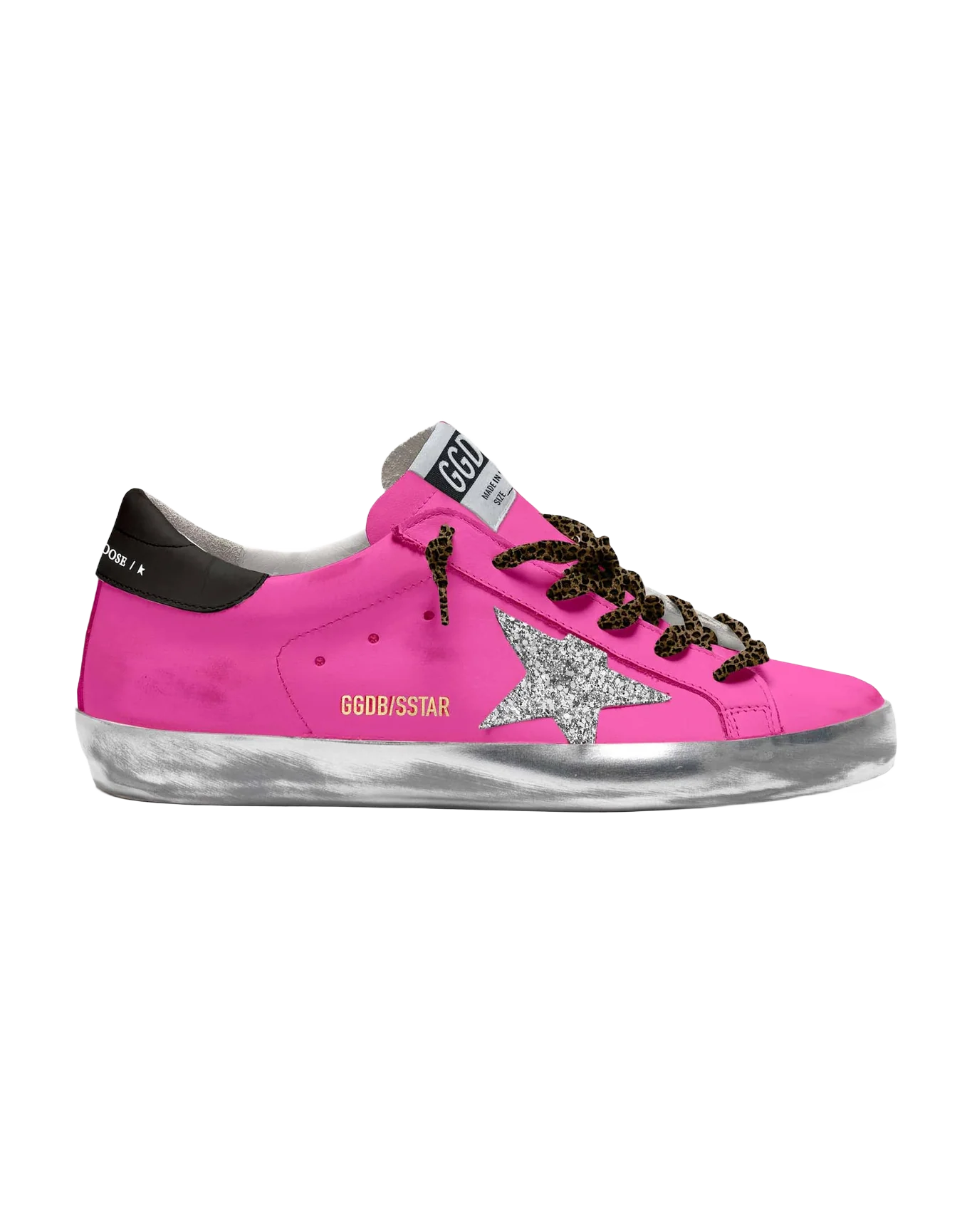 Women | Fuchsia Super-Star Sneakers with Glitter Star | Fuchsia Fluo x Silver x Black - Image 2