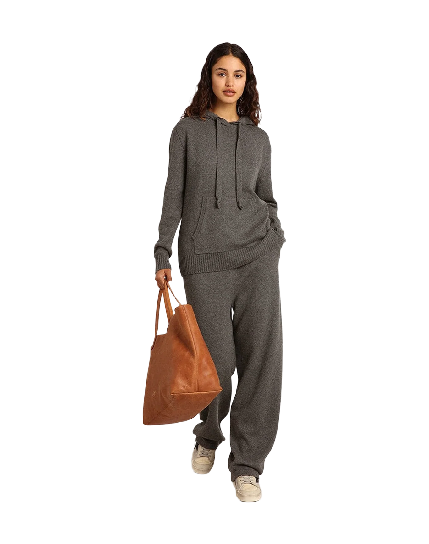 Women | Gray Cashmere Blend Sweatshirt with Hood | Grey Melange - Image 10