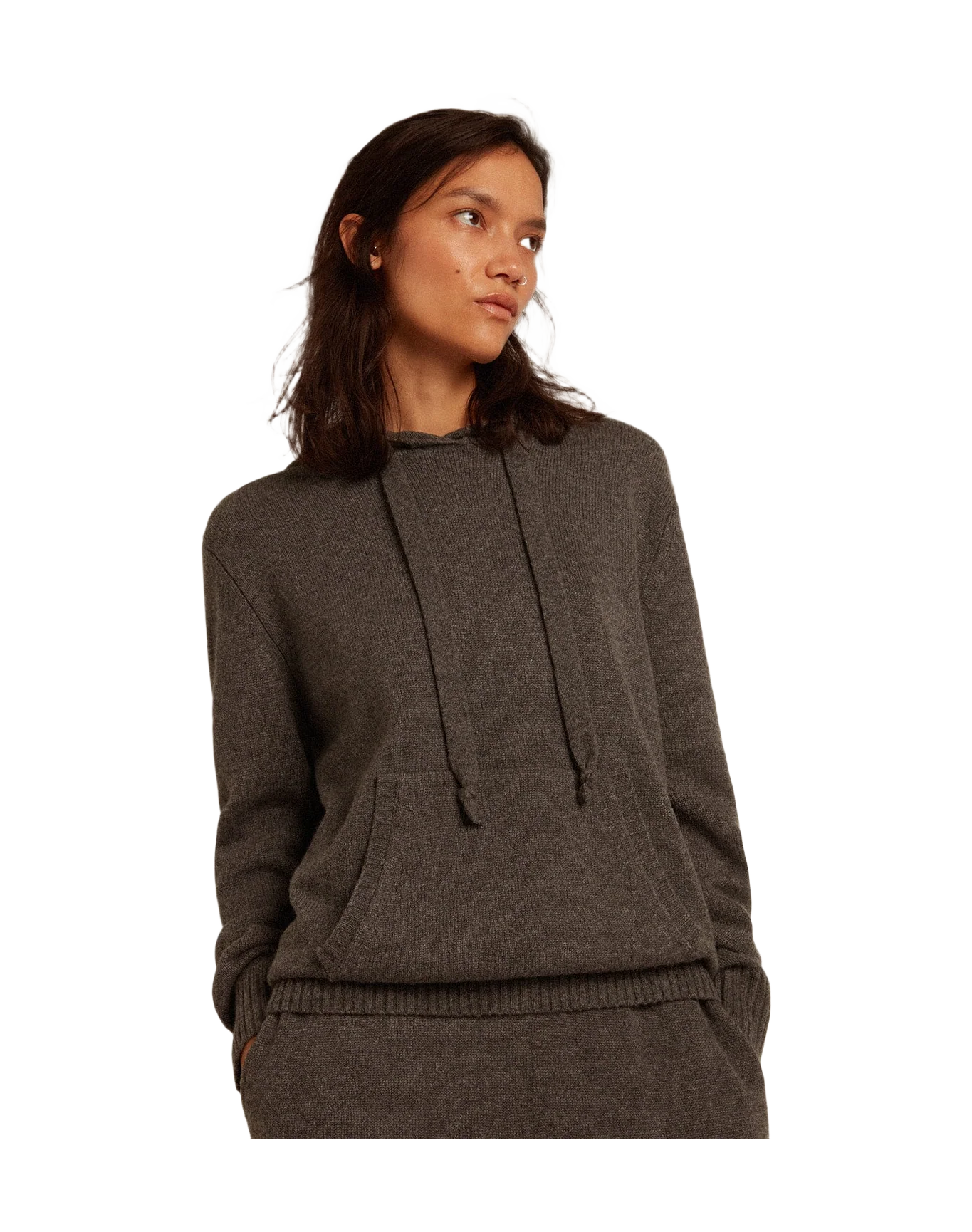 Women | Gray Cashmere Blend Sweatshirt with Hood | Grey Melange - Image 11